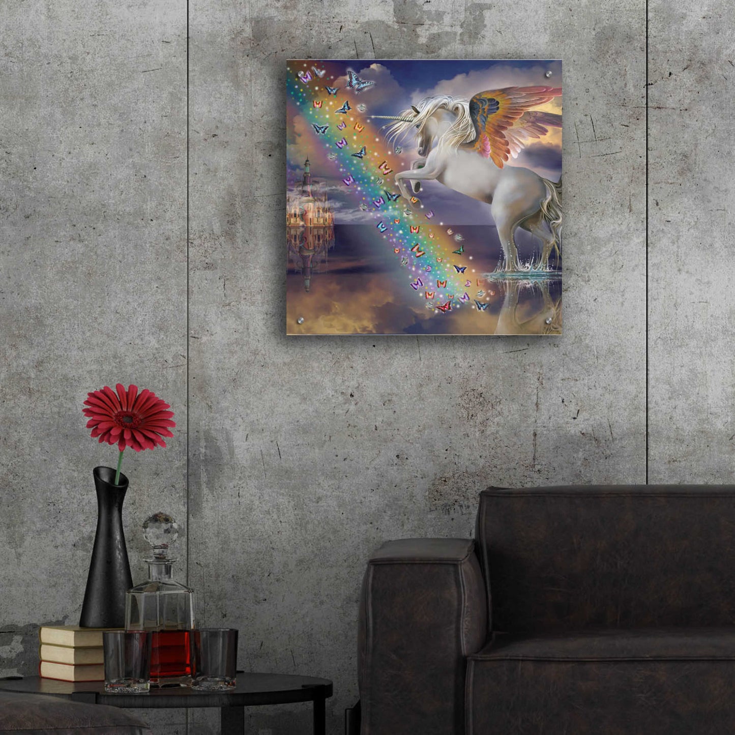 Epic Art 'Unicorn Pegasus Rainbow' by Enright, Acrylic Glass Wall Art,24x24