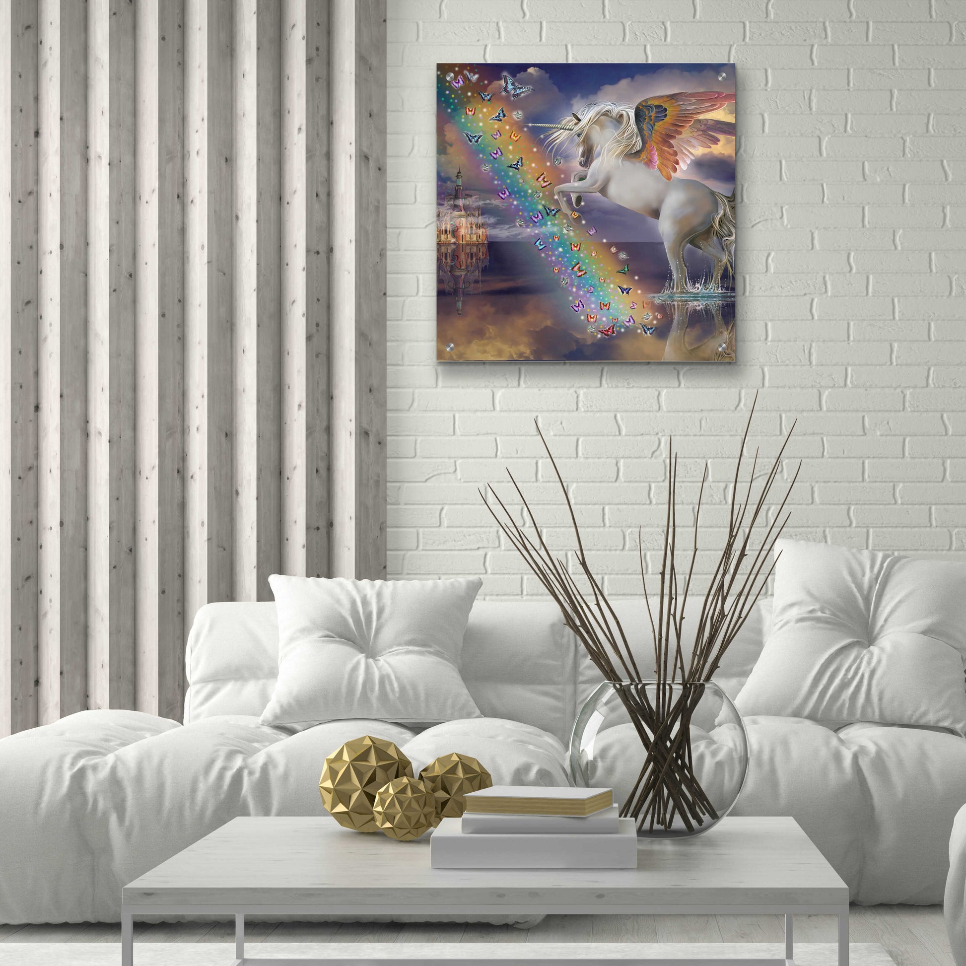 Epic Art 'Unicorn Pegasus Rainbow' by Enright, Acrylic Glass Wall Art,24x24