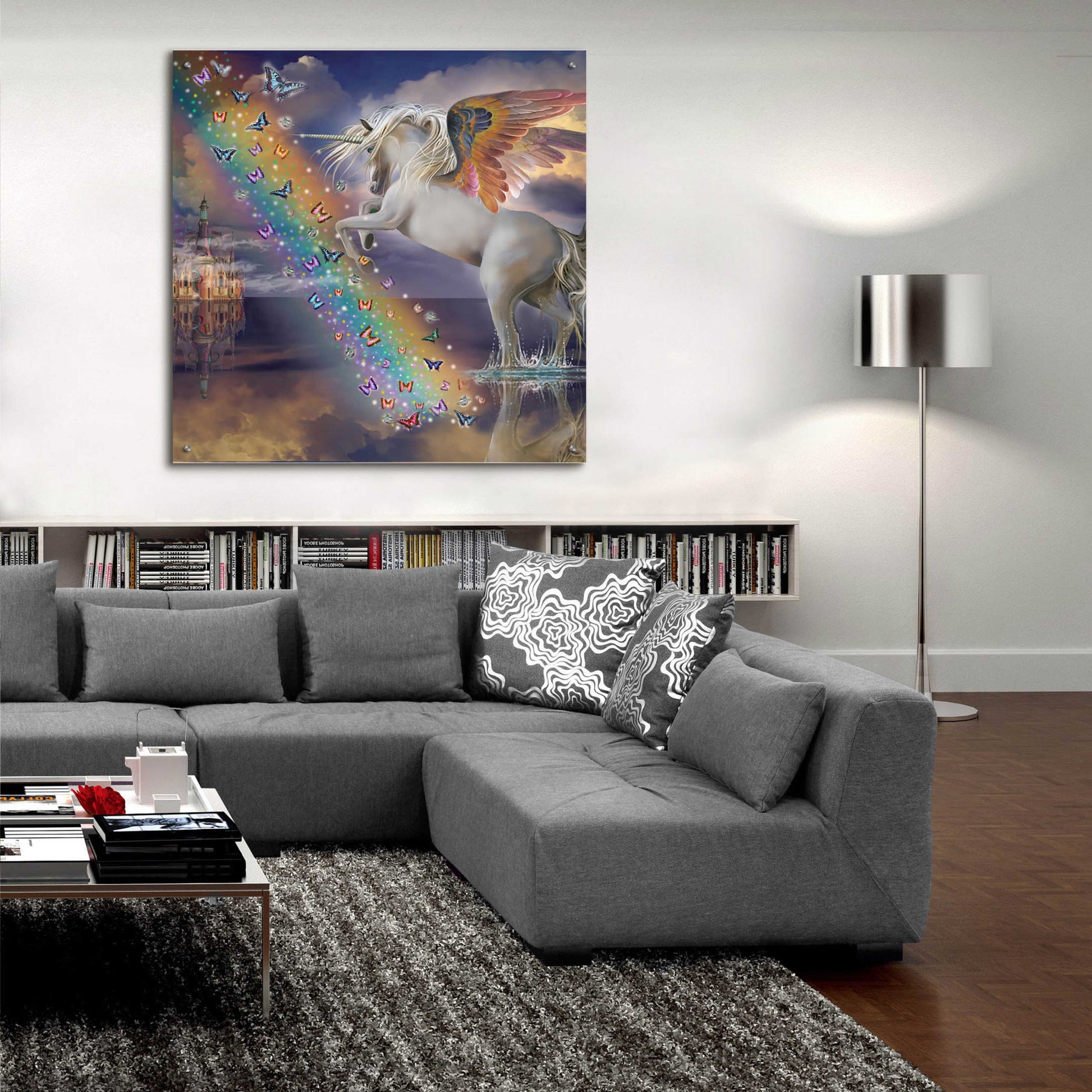 Epic Art 'Unicorn Pegasus Rainbow' by Enright, Acrylic Glass Wall Art,36x36