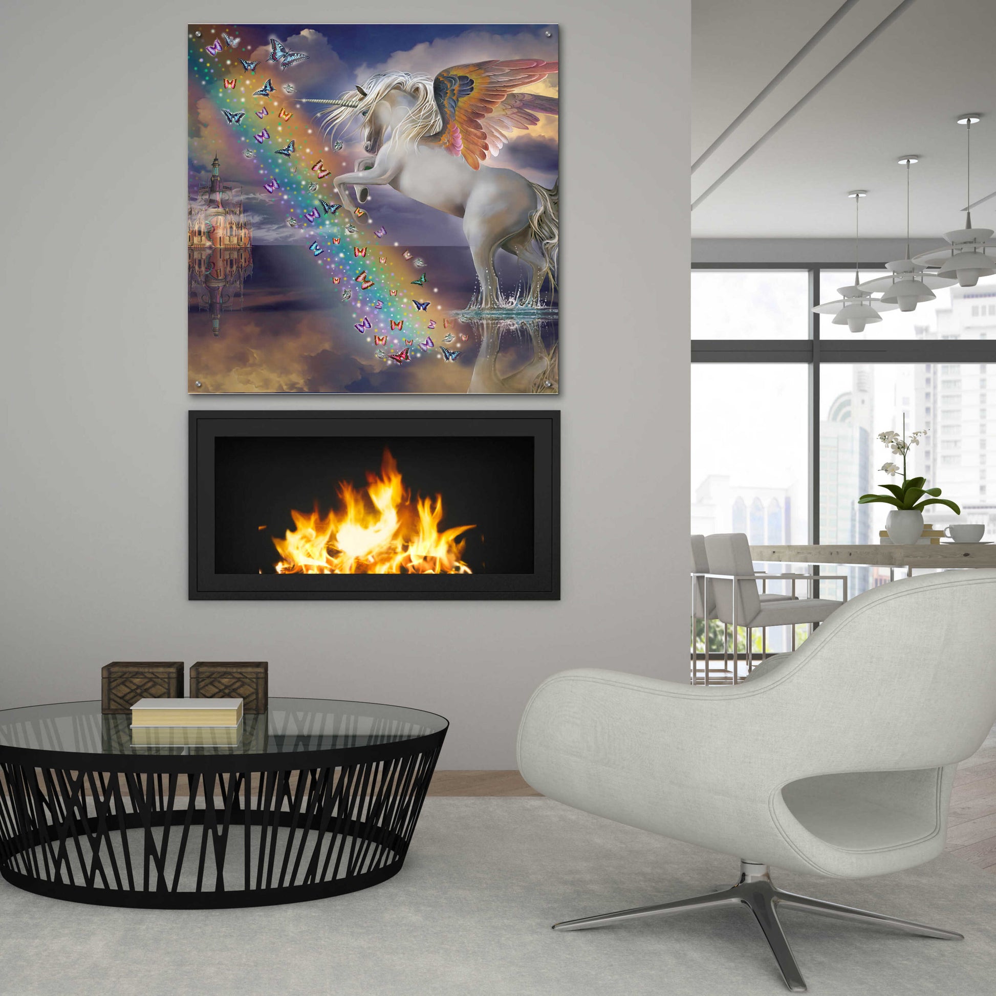 Epic Art 'Unicorn Pegasus Rainbow' by Enright, Acrylic Glass Wall Art,36x36