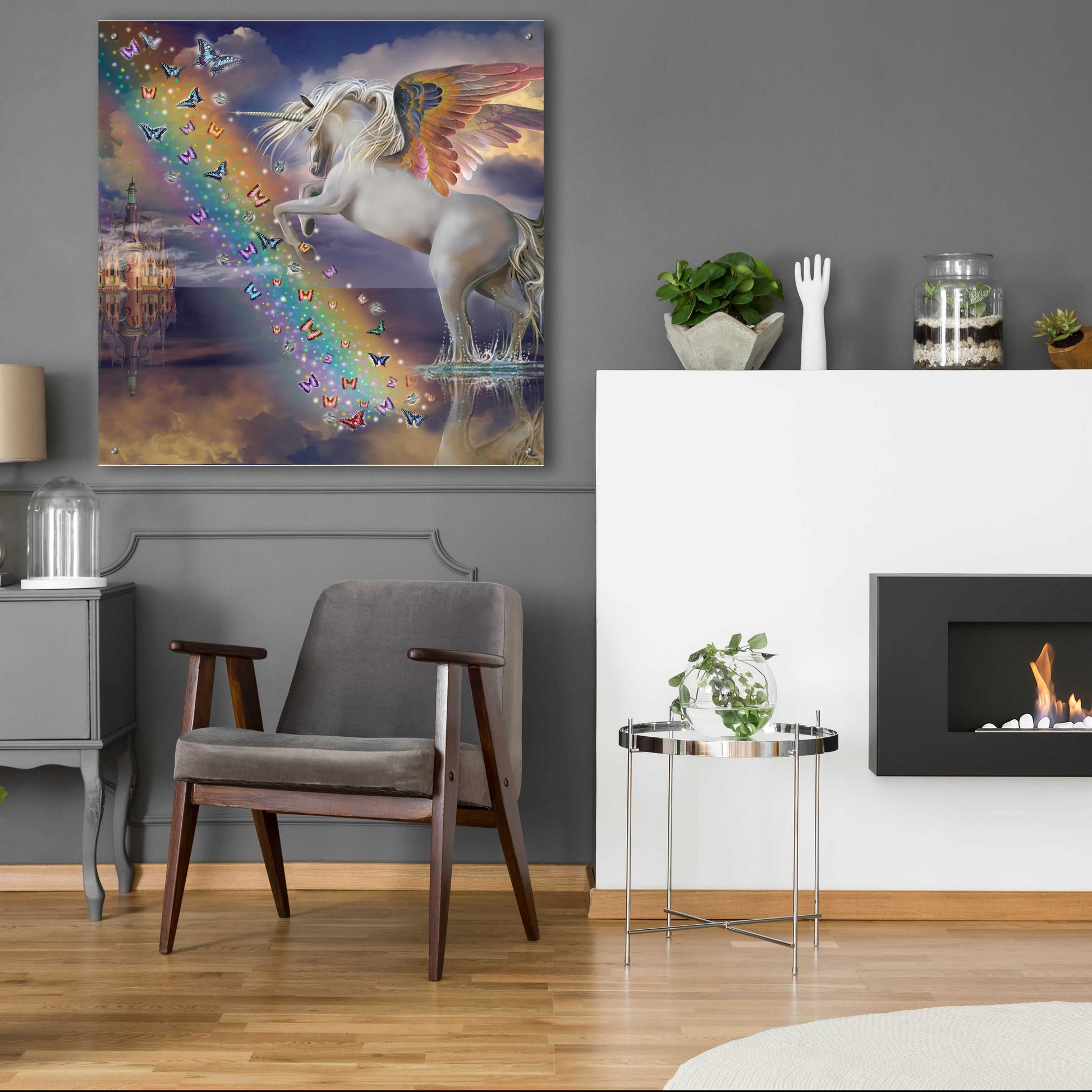 Epic Art 'Unicorn Pegasus Rainbow' by Enright, Acrylic Glass Wall Art,36x36