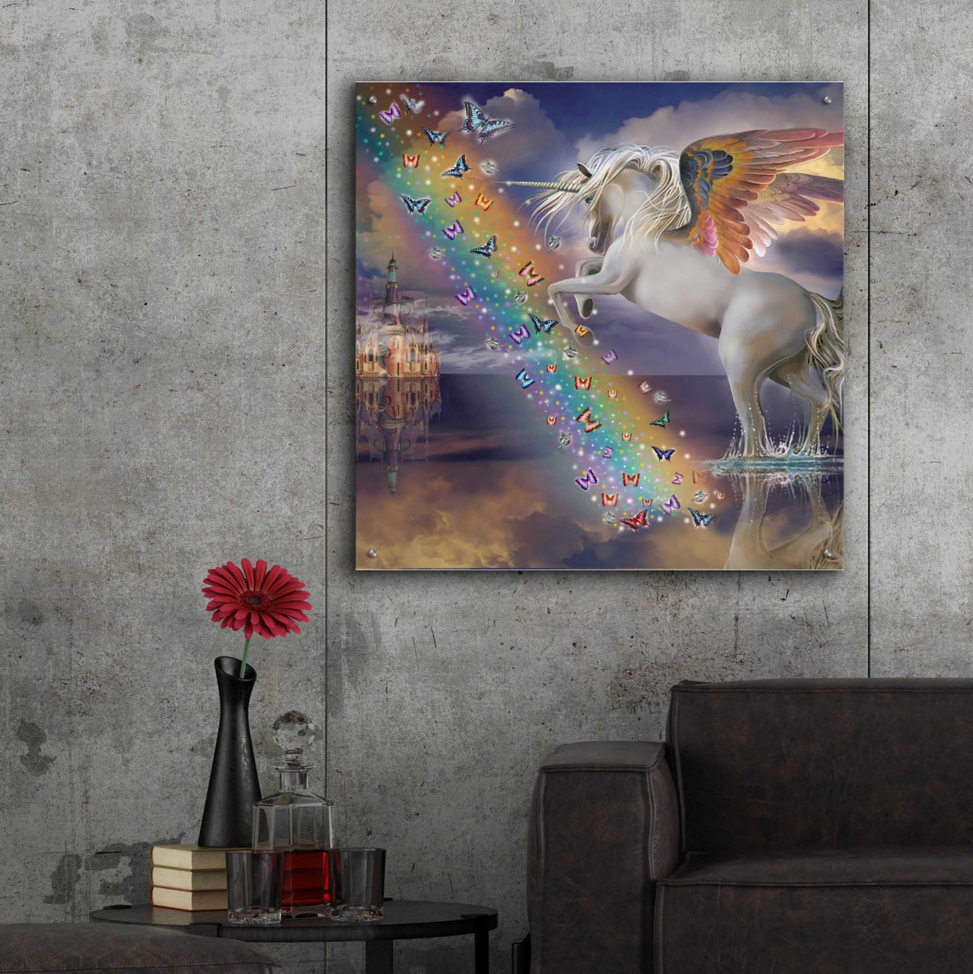 Epic Art 'Unicorn Pegasus Rainbow' by Enright, Acrylic Glass Wall Art,36x36