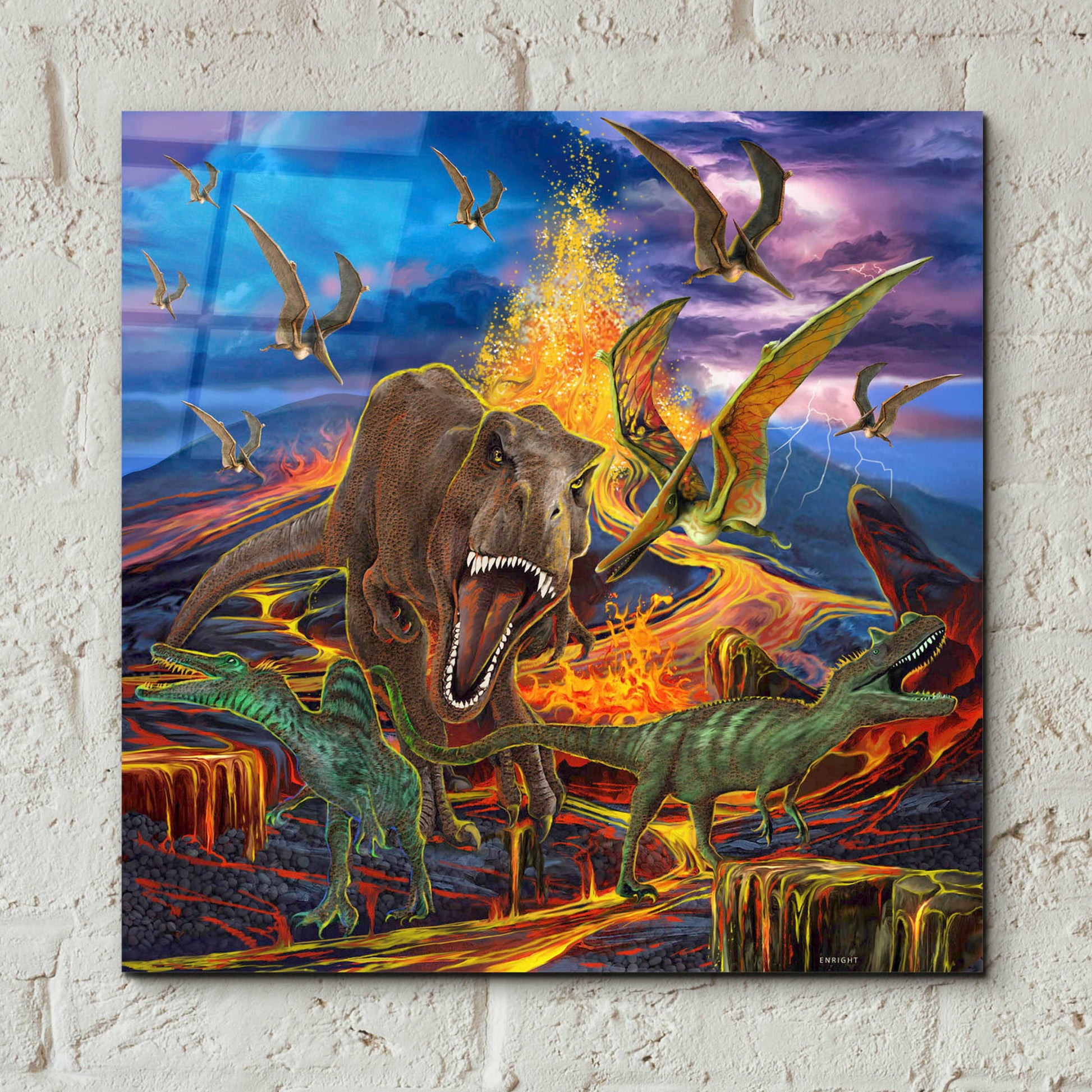 Epic Art 'Kingdom Of The Dinosaurs' by Enright, Acrylic Glass Wall Art,12x12