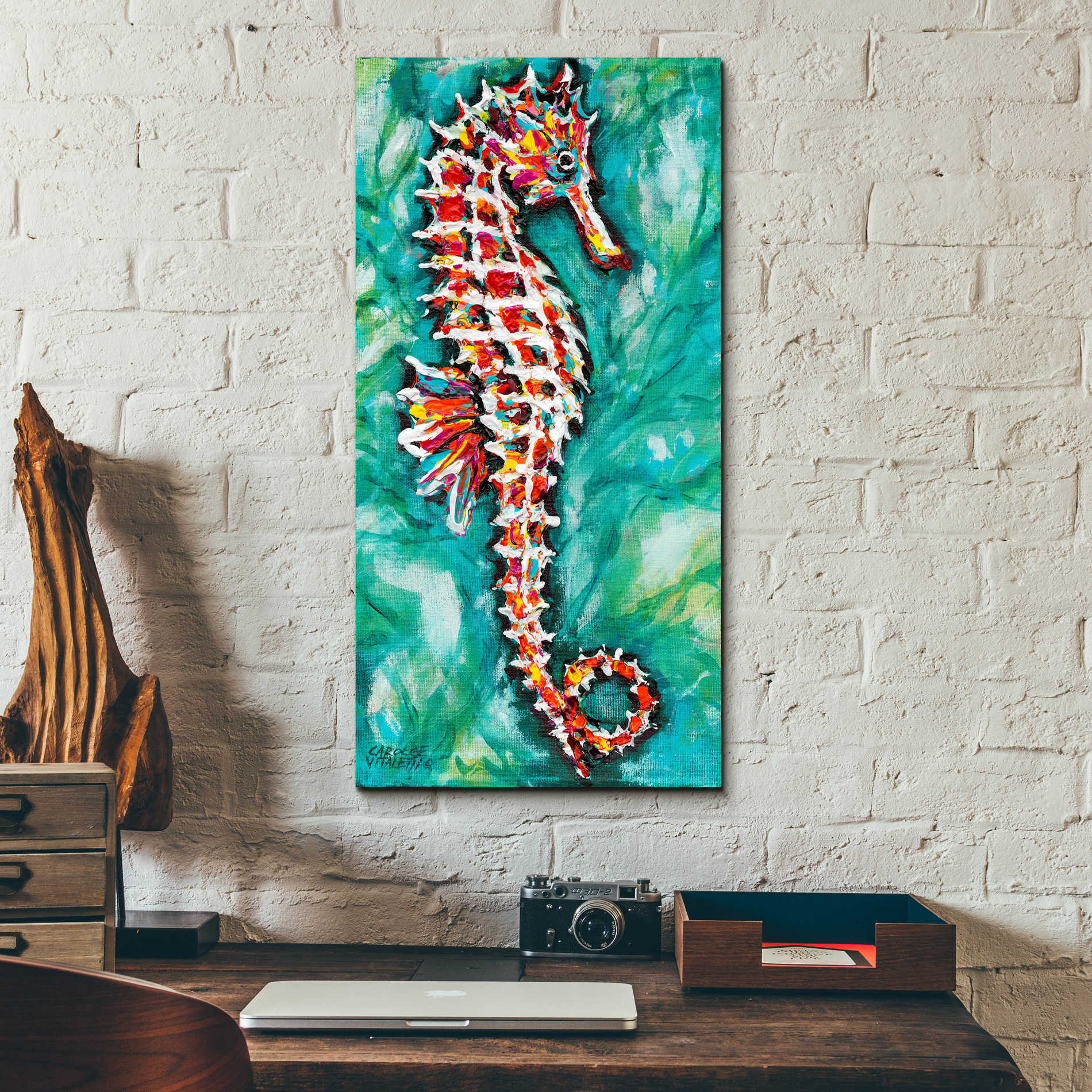 Epic Art 'Radiant Seahorses I' by Carolee Vitaletti, Acrylic Glass Wall Art,12x24