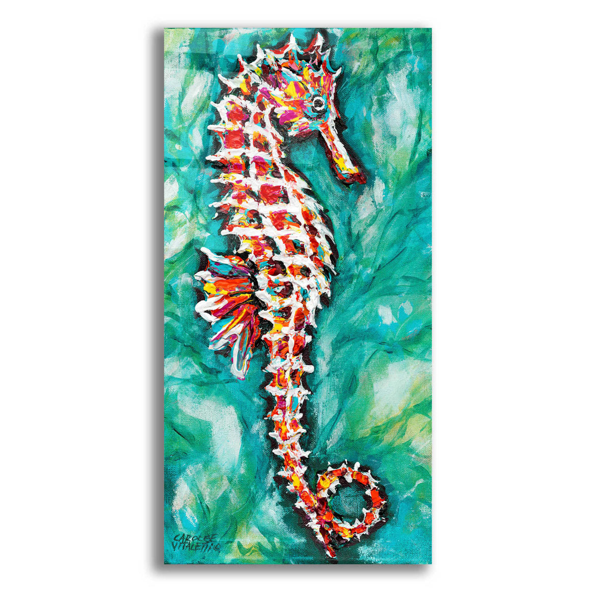 Epic Art 'Radiant Seahorses I' by Carolee Vitaletti, Acrylic Glass Wall Art,12x24x1.1x0,20x40x1.74x0,30x60x1.74x0
