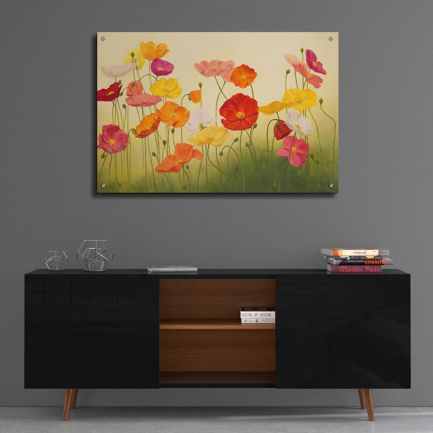 Epic Art 'Sunlit Poppies' by Janelle Kroner, Acrylic Glass Wall Art,36x24