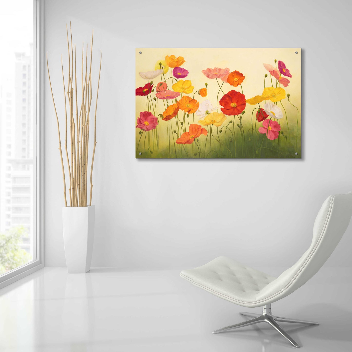 Epic Art 'Sunlit Poppies' by Janelle Kroner, Acrylic Glass Wall Art,36x24