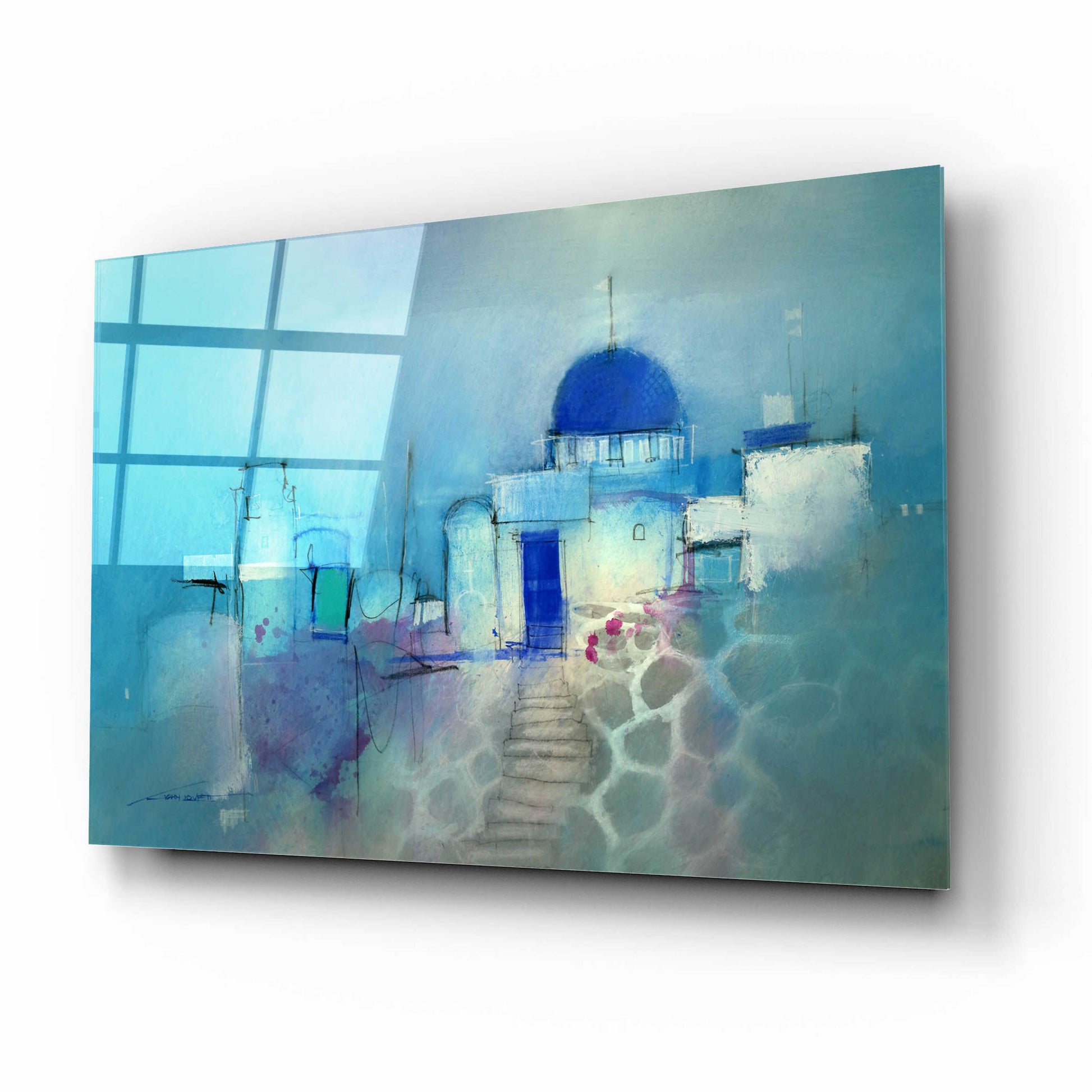 Epic Art 'Santorini Blue' by John Lovett, Acrylic Glass Wall Art,16x12