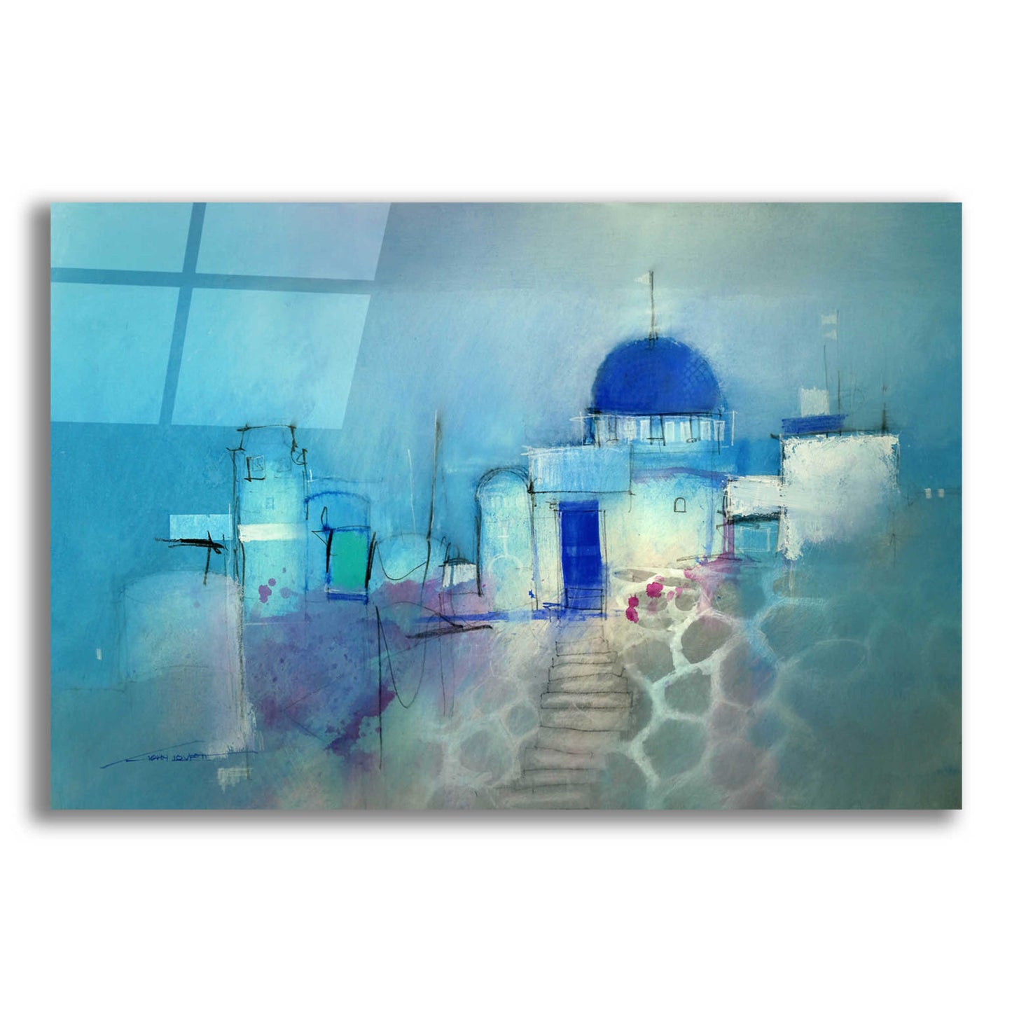 Epic Art 'Santorini Blue' by John Lovett, Acrylic Glass Wall Art,24x16