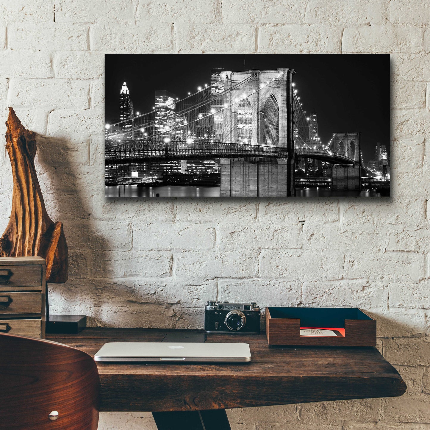 Epic Art 'Brooklyn Bridge at Night' by Jet Lowe, Acrylic Glass Wall Art,24x12