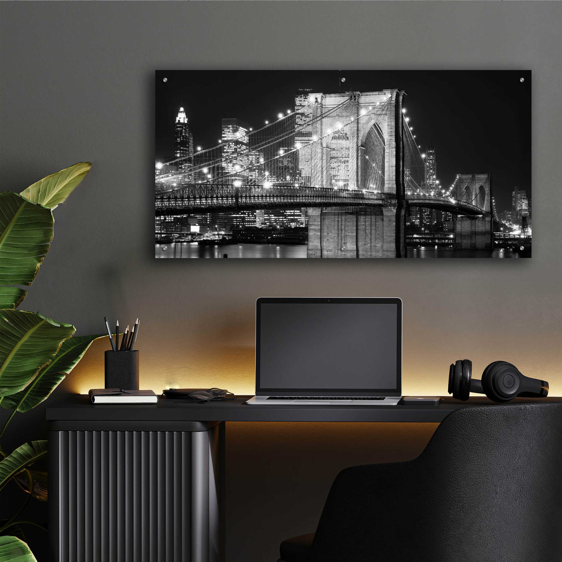 Epic Art 'Brooklyn Bridge at Night' by Jet Lowe, Acrylic Glass Wall Art,48x24