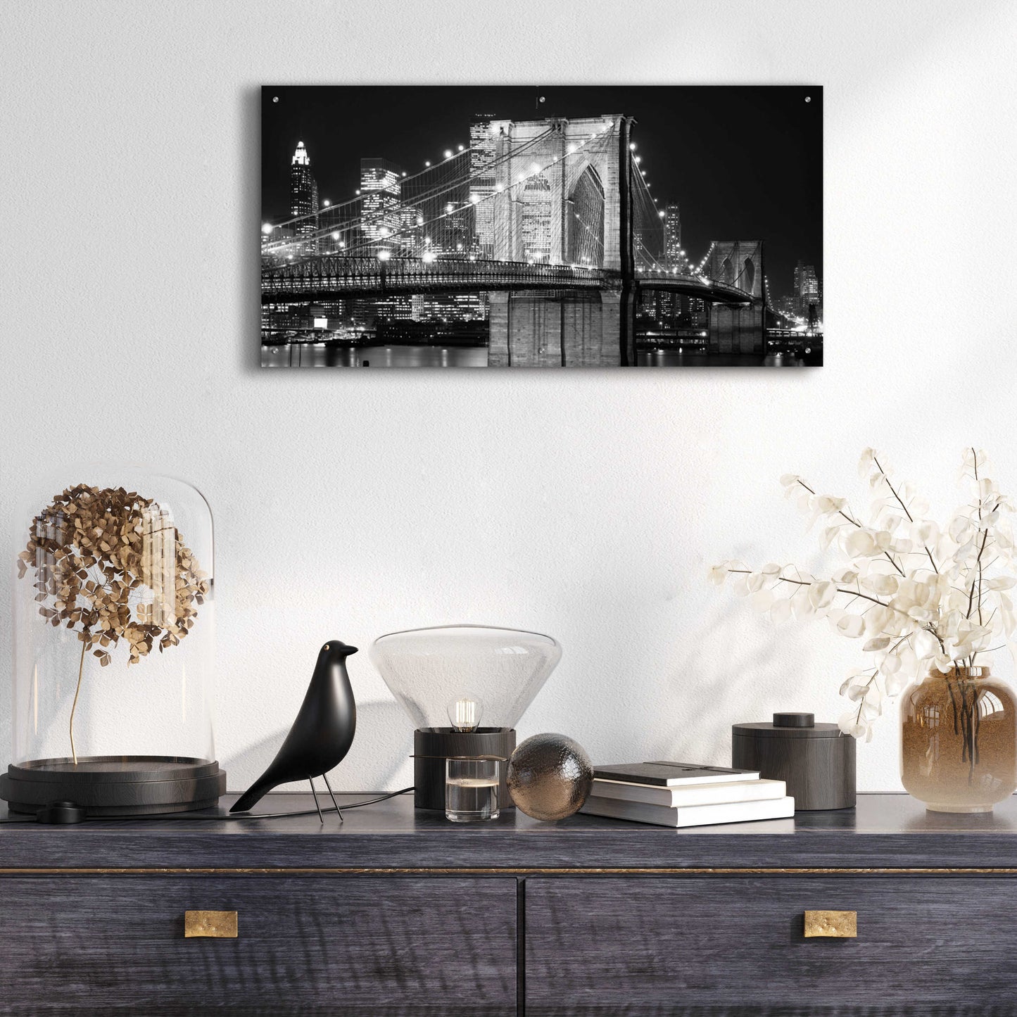 Epic Art 'Brooklyn Bridge at Night' by Jet Lowe, Acrylic Glass Wall Art,48x24