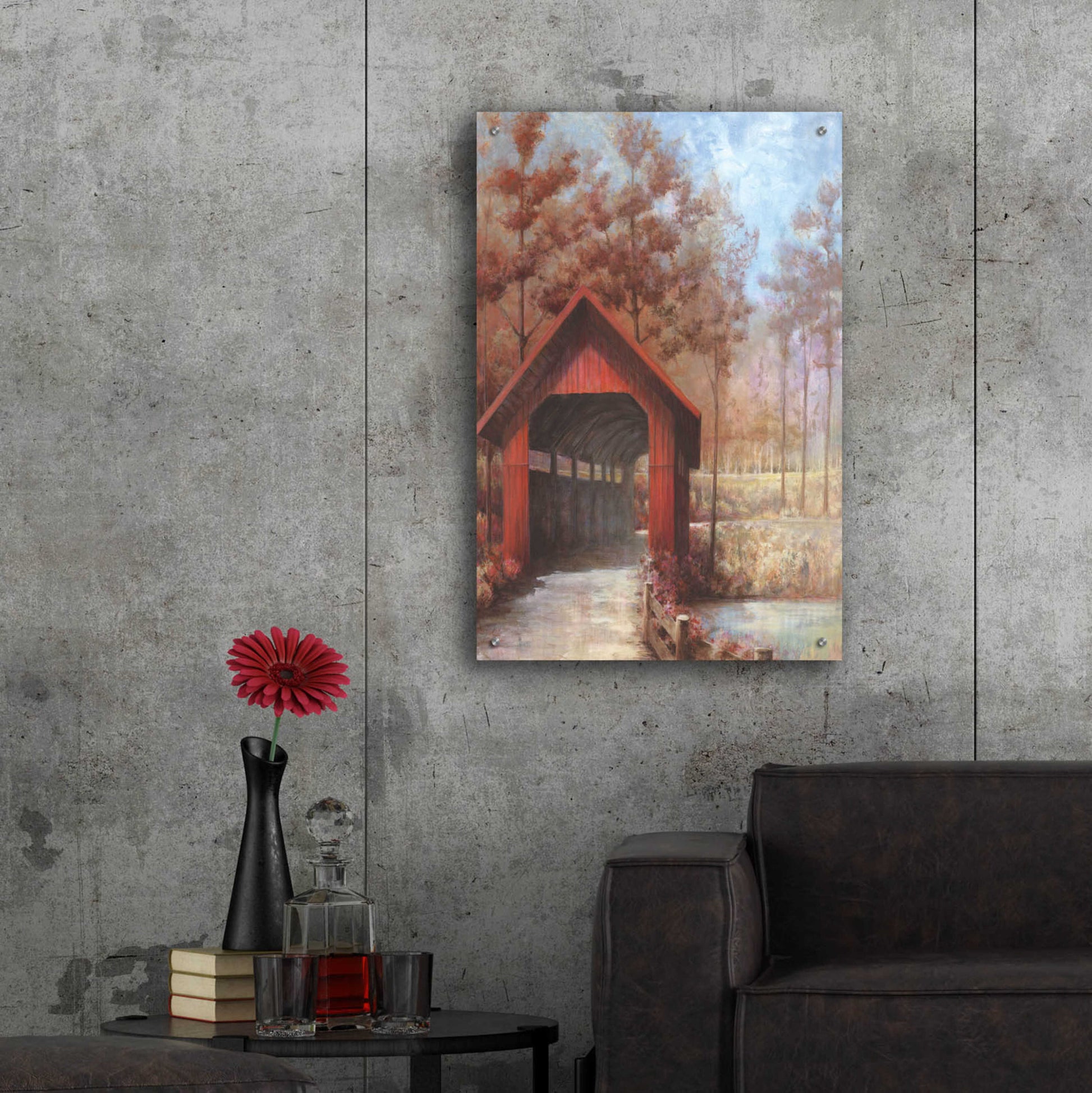 Epic Art 'Covered Bridge' by White Ladder, Acrylic Glass Wall Art,24x36