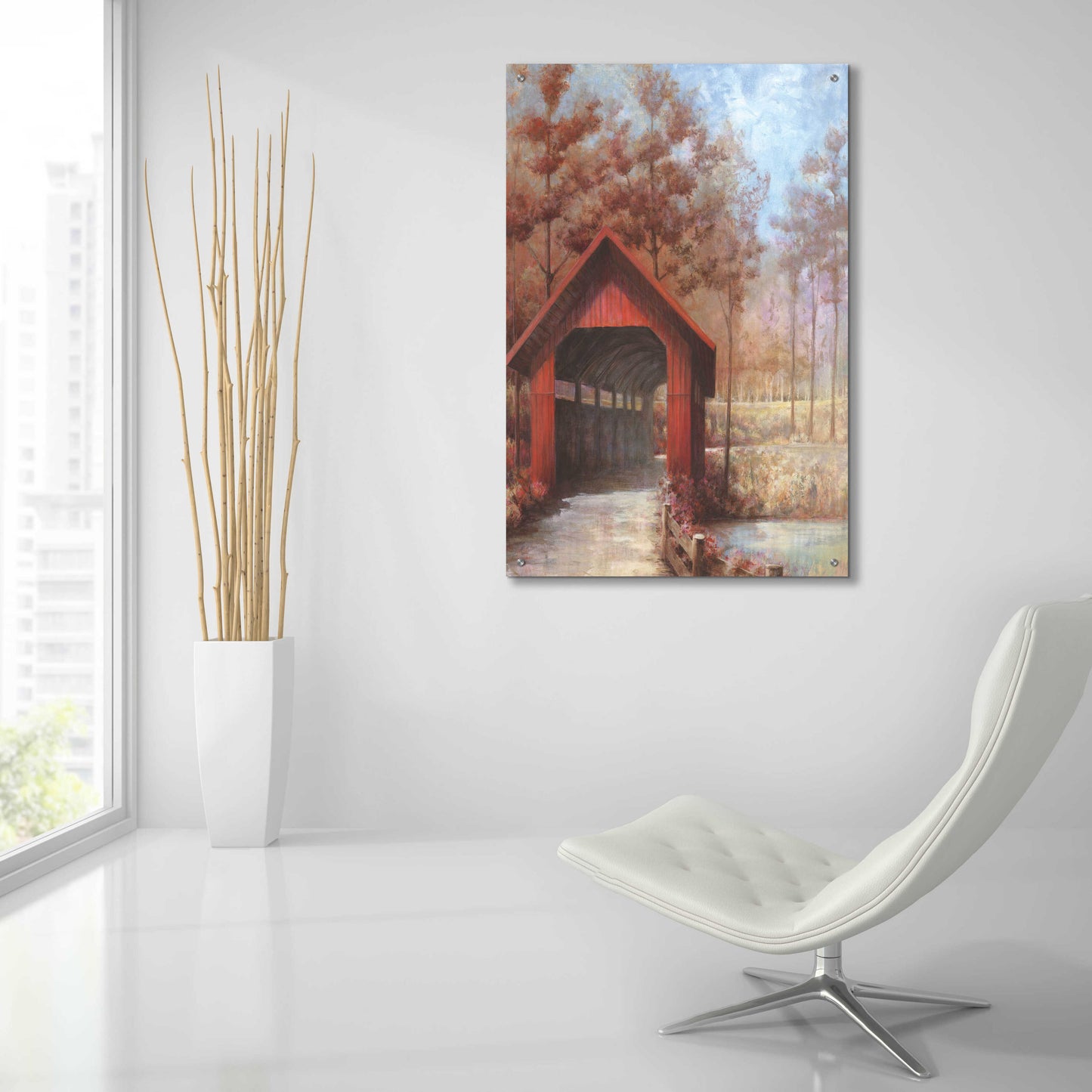 Epic Art 'Covered Bridge' by White Ladder, Acrylic Glass Wall Art,24x36