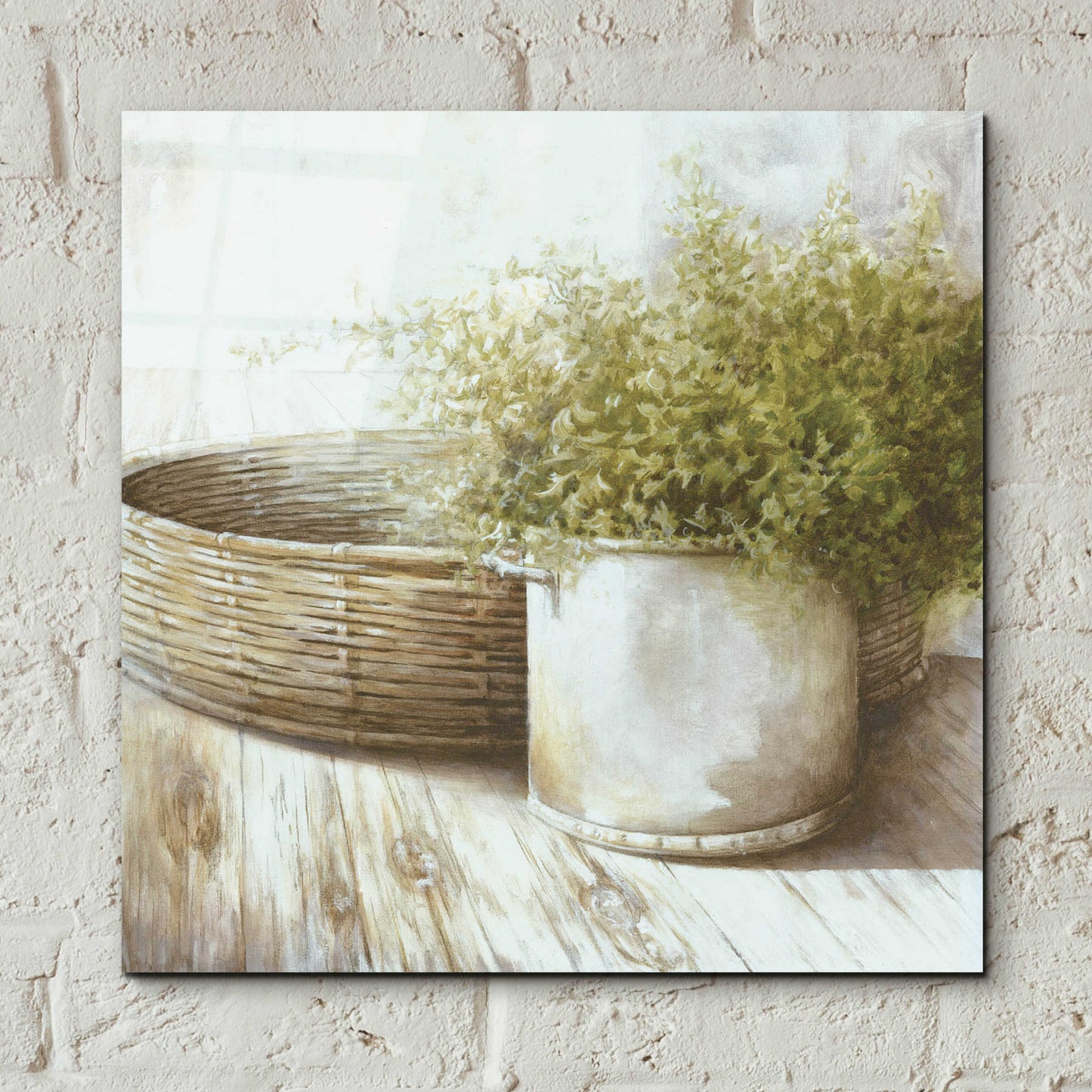 Epic Art 'Potted Plant And Basket' by White Ladder, Acrylic Glass Wall Art,12x12