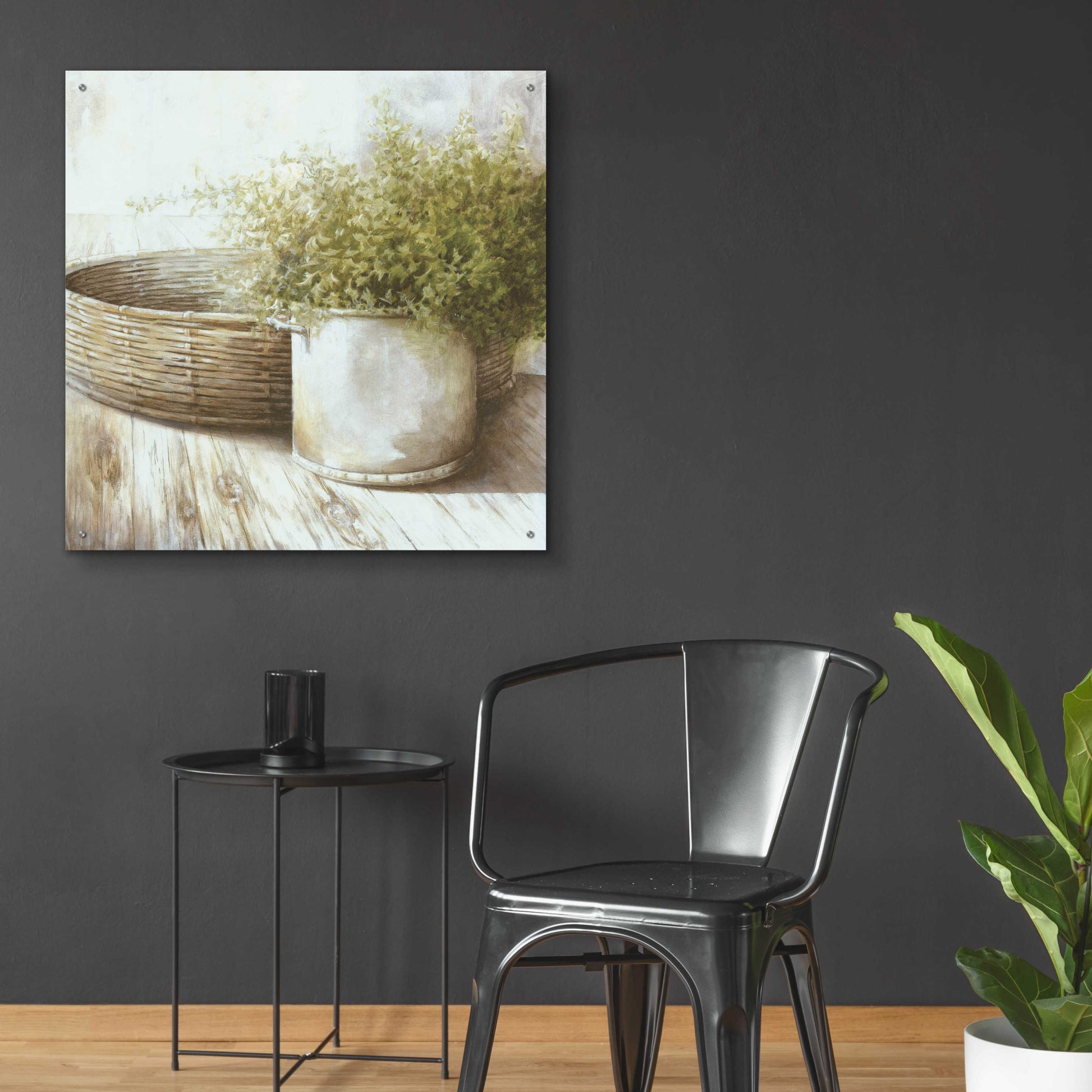 Epic Art 'Potted Plant And Basket' by White Ladder, Acrylic Glass Wall Art,36x36