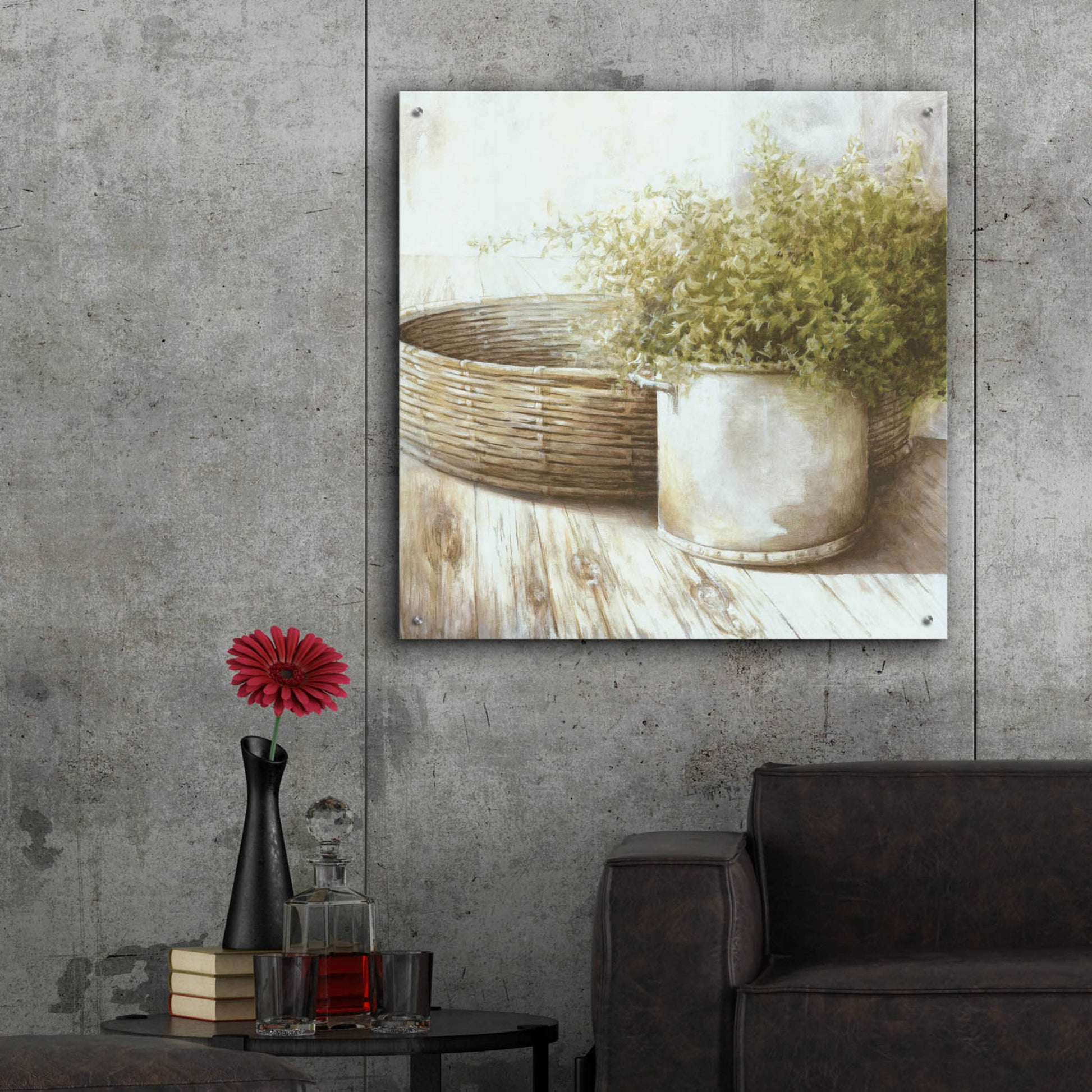 Epic Art 'Potted Plant And Basket' by White Ladder, Acrylic Glass Wall Art,36x36