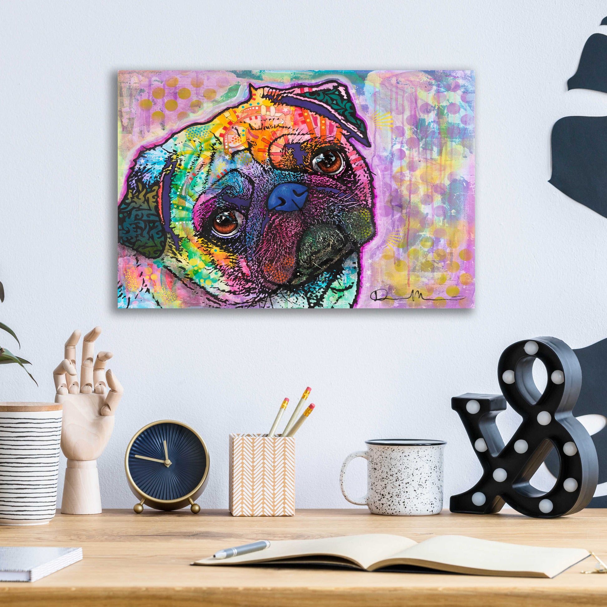 Epic Art 'Pug Love' by Dean Russo, Acrylic Glass Wall Art,16x12