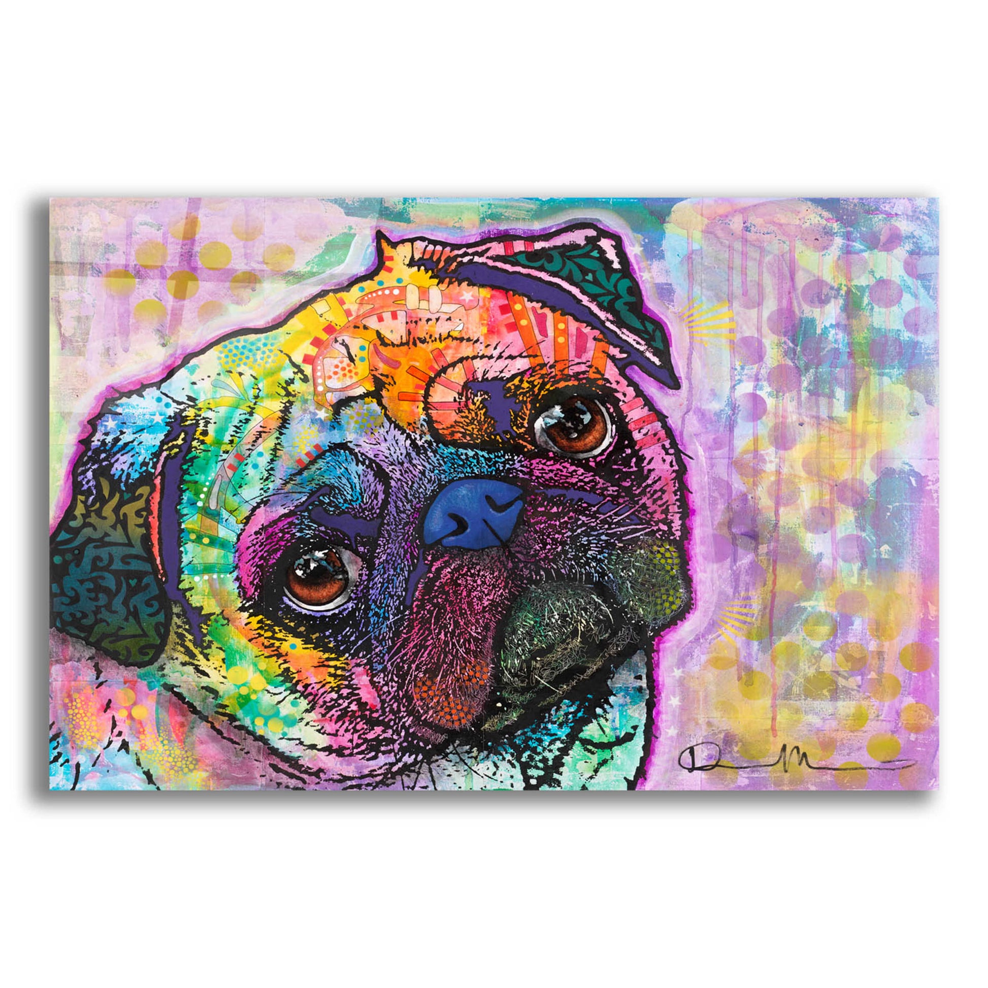 Epic Art 'Pug Love' by Dean Russo, Acrylic Glass Wall Art,16x12