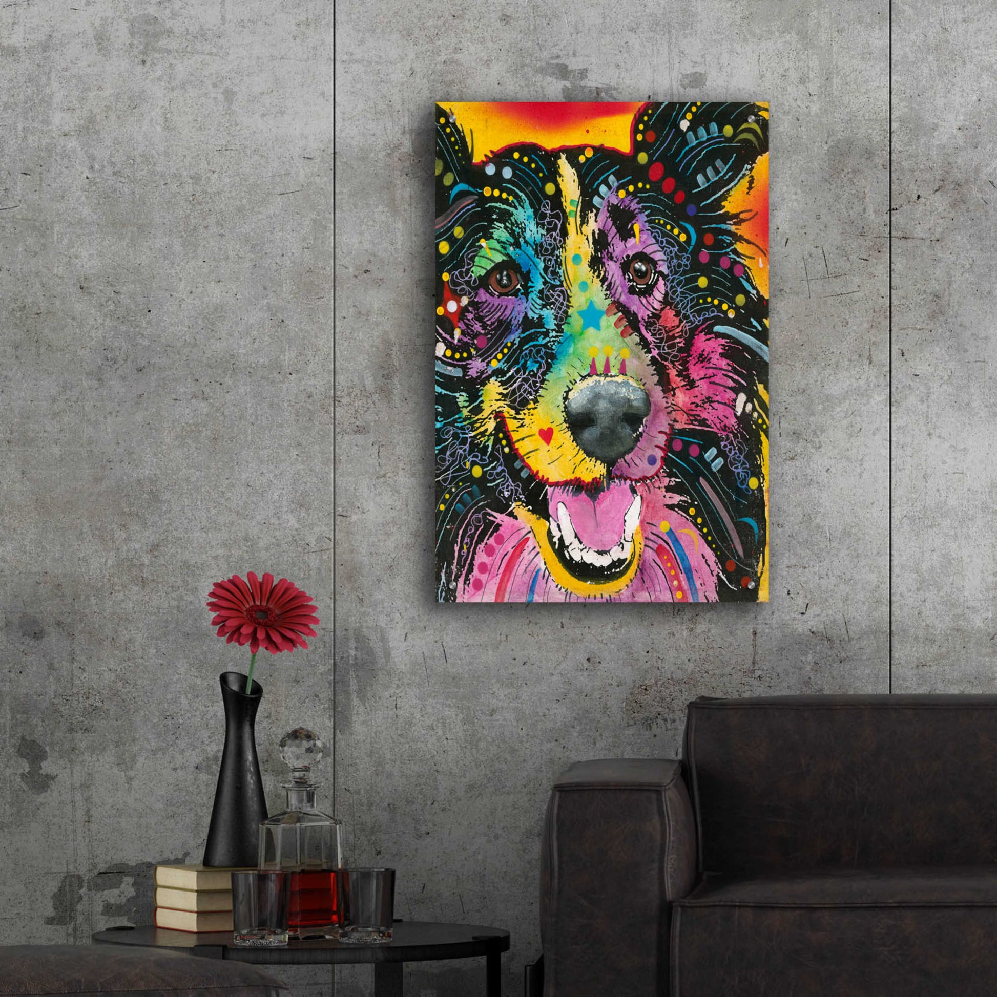 Epic Art 'Smiling Collie ' by Dean Russo, Acrylic Glass Wall Art,24x36