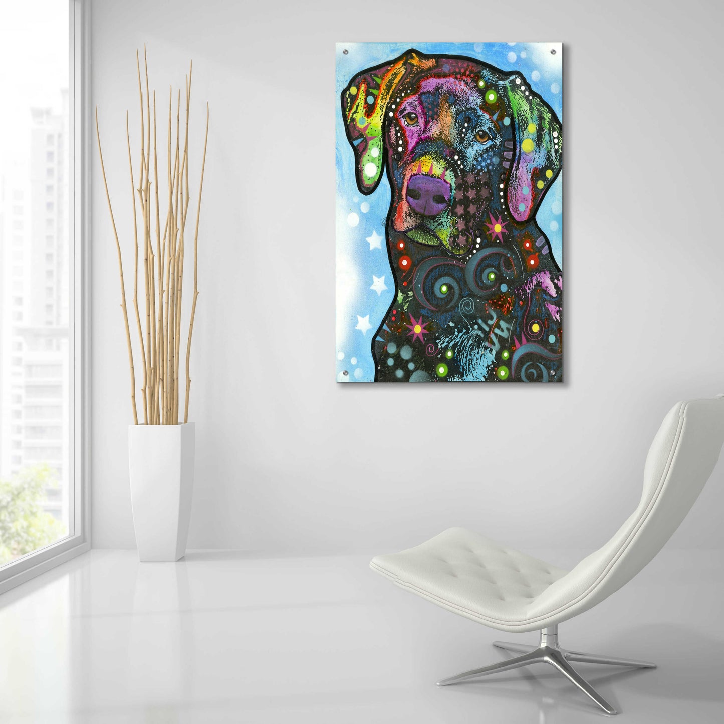 Epic Art 'Blue Lab' by Dean Russo, Acrylic Glass Wall Art,24x36