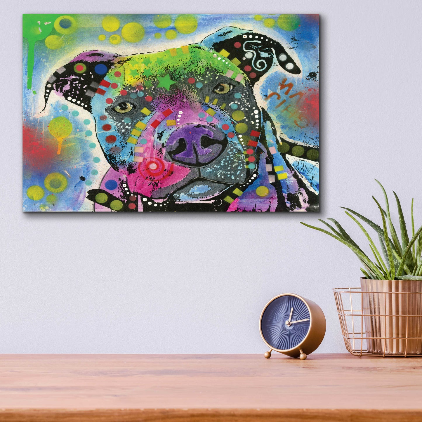 Epic Art 'Pit Bull's mix it up' by Dean Russo, Acrylic Glass Wall Art,16x12