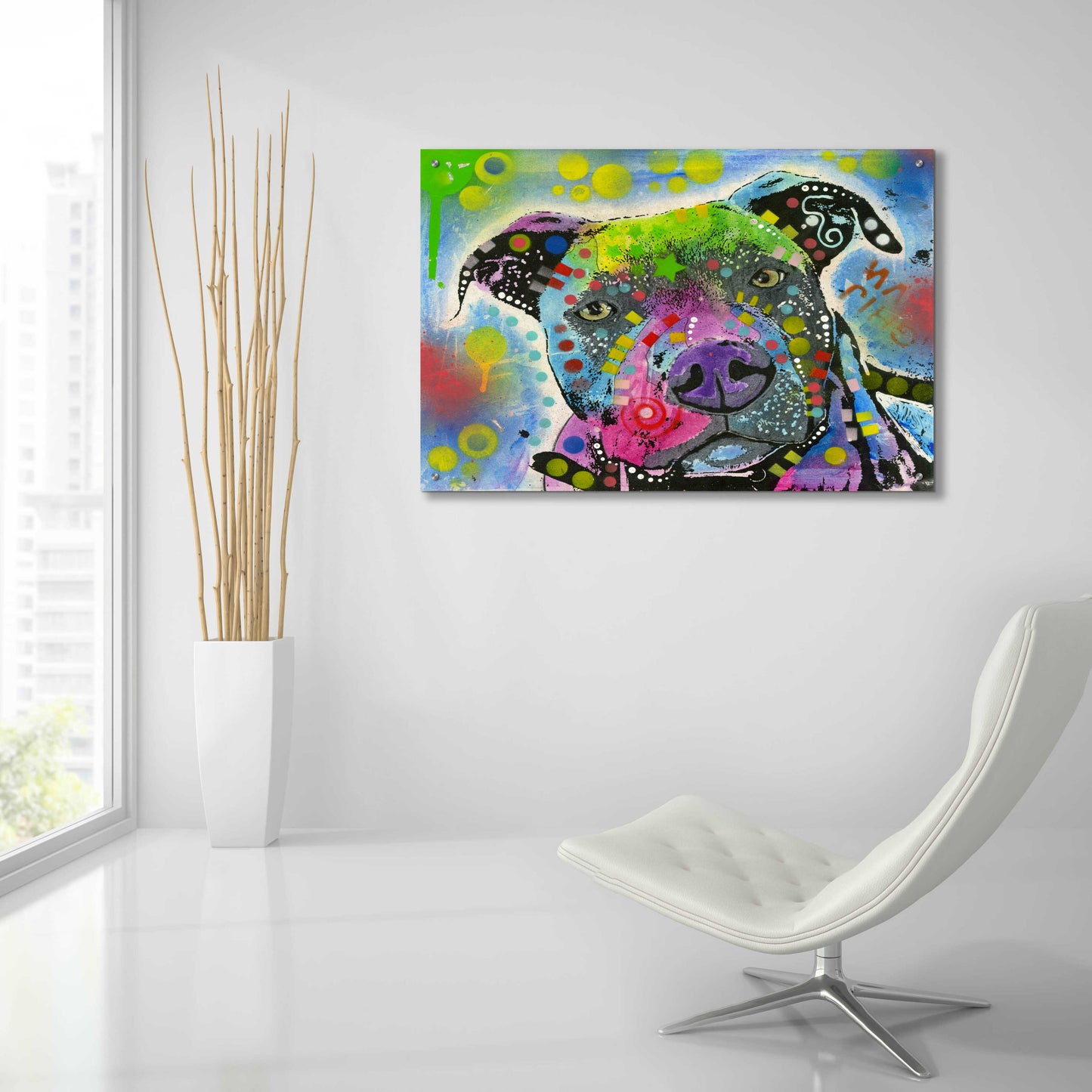 Epic Art 'Pit Bull's mix it up' by Dean Russo, Acrylic Glass Wall Art,36x24