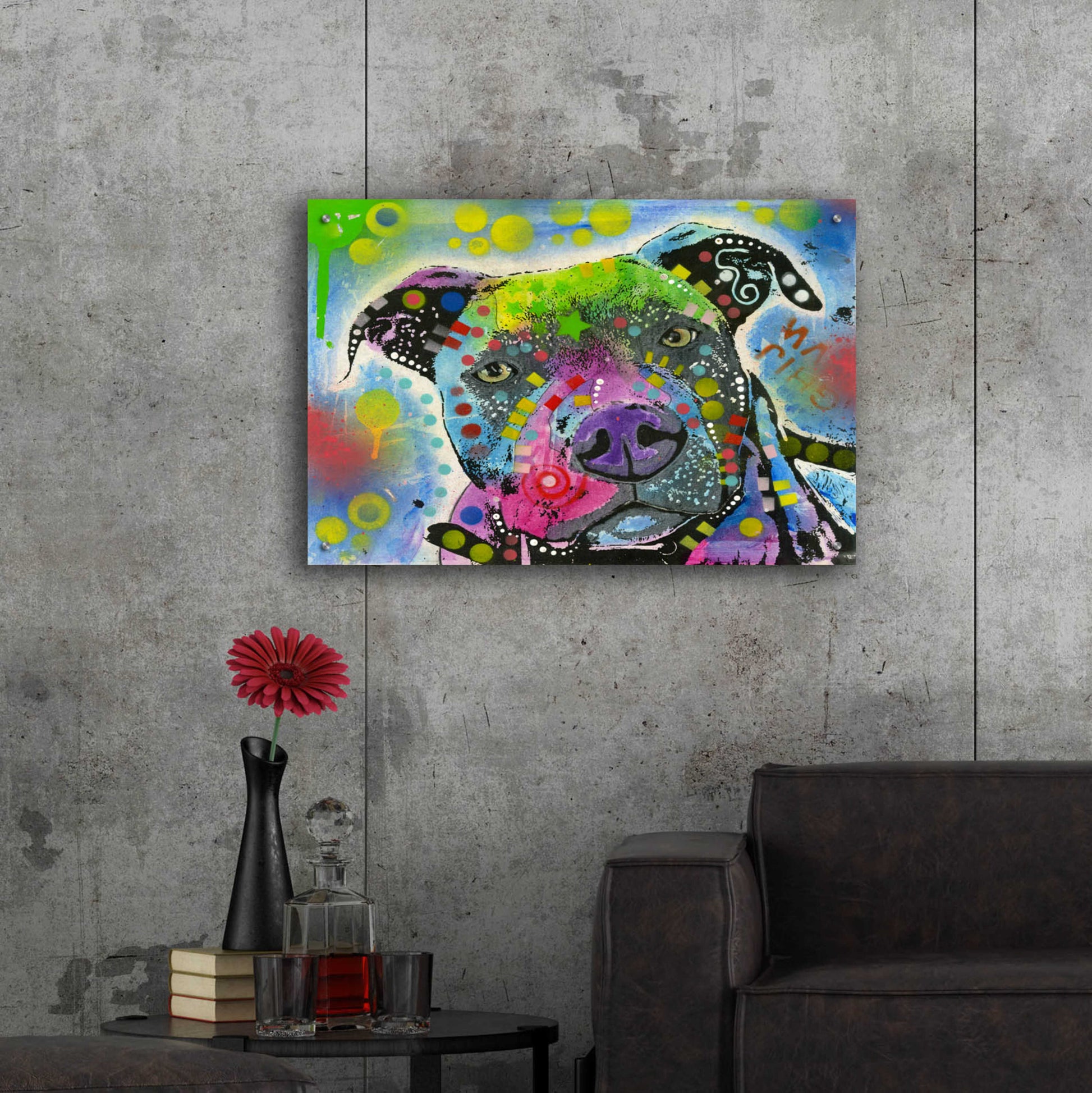 Epic Art 'Pit Bull's mix it up' by Dean Russo, Acrylic Glass Wall Art,36x24