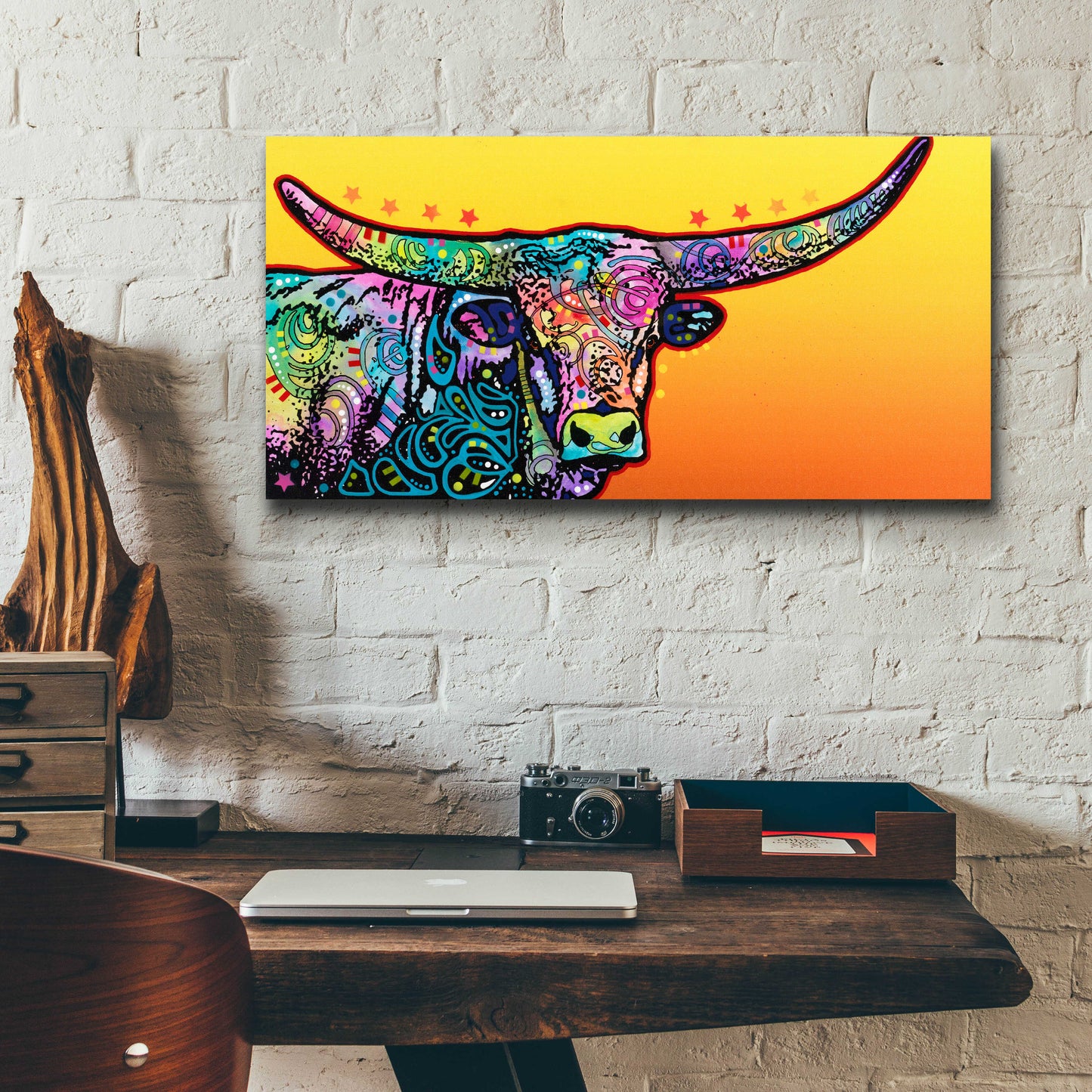 Epic Art 'Longhorn' by Dean Russo, Acrylic Glass Wall Art,24x12