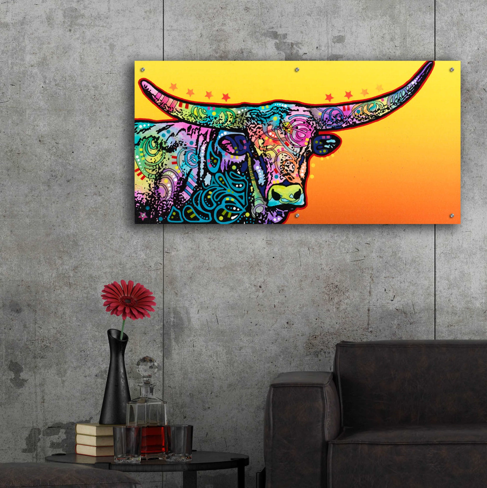 Epic Art 'Longhorn' by Dean Russo, Acrylic Glass Wall Art,48x24