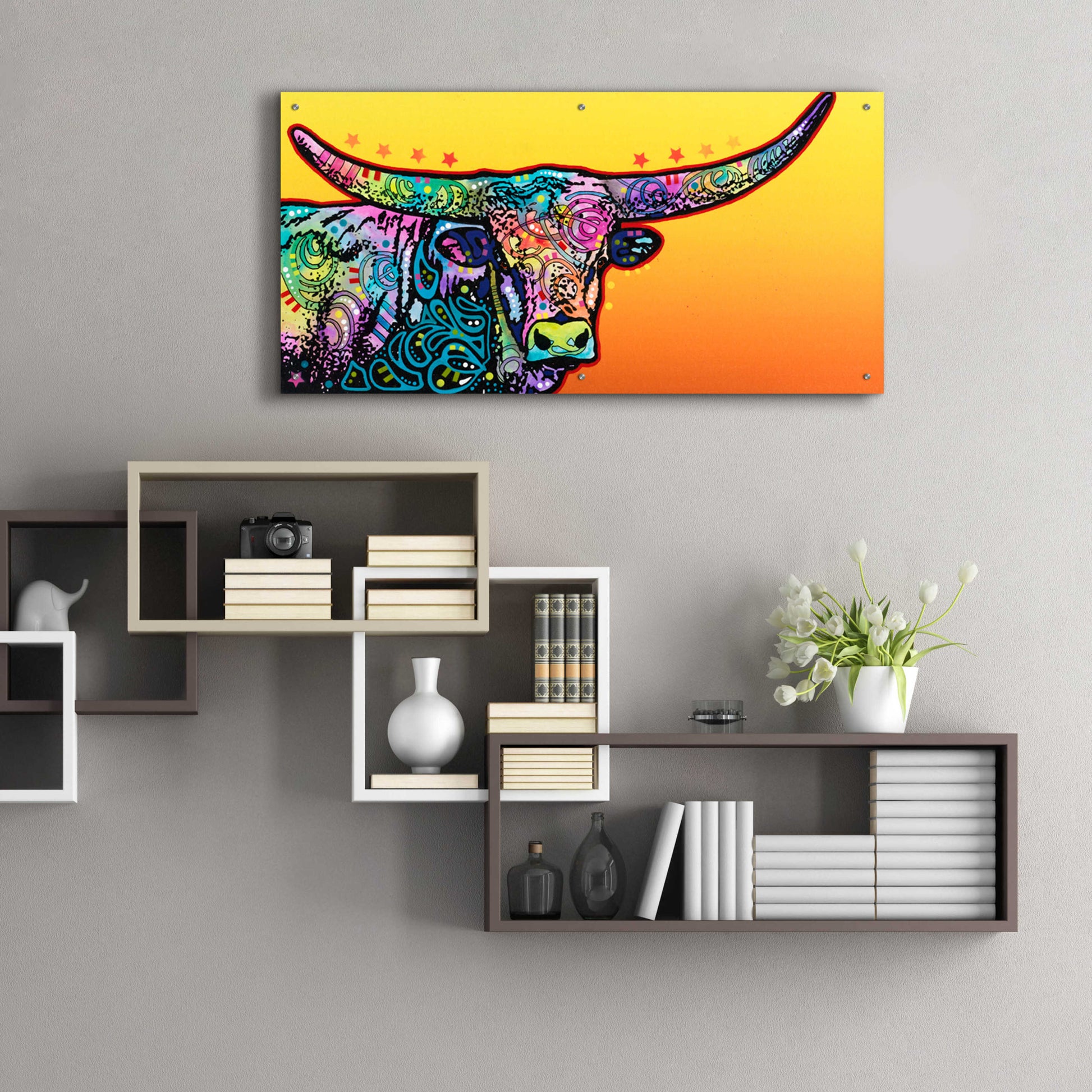 Epic Art 'Longhorn' by Dean Russo, Acrylic Glass Wall Art,48x24