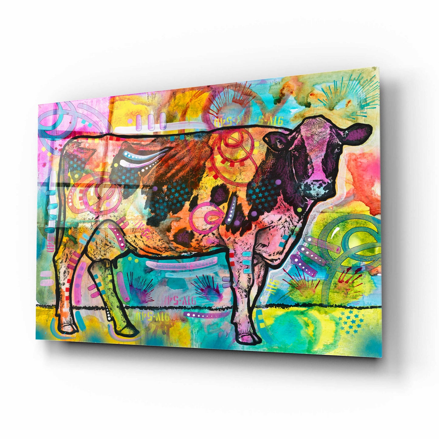 Epic Art 'Cow - Mooove Over Rover' by Dean Russo, Acrylic Glass Wall Art,16x12