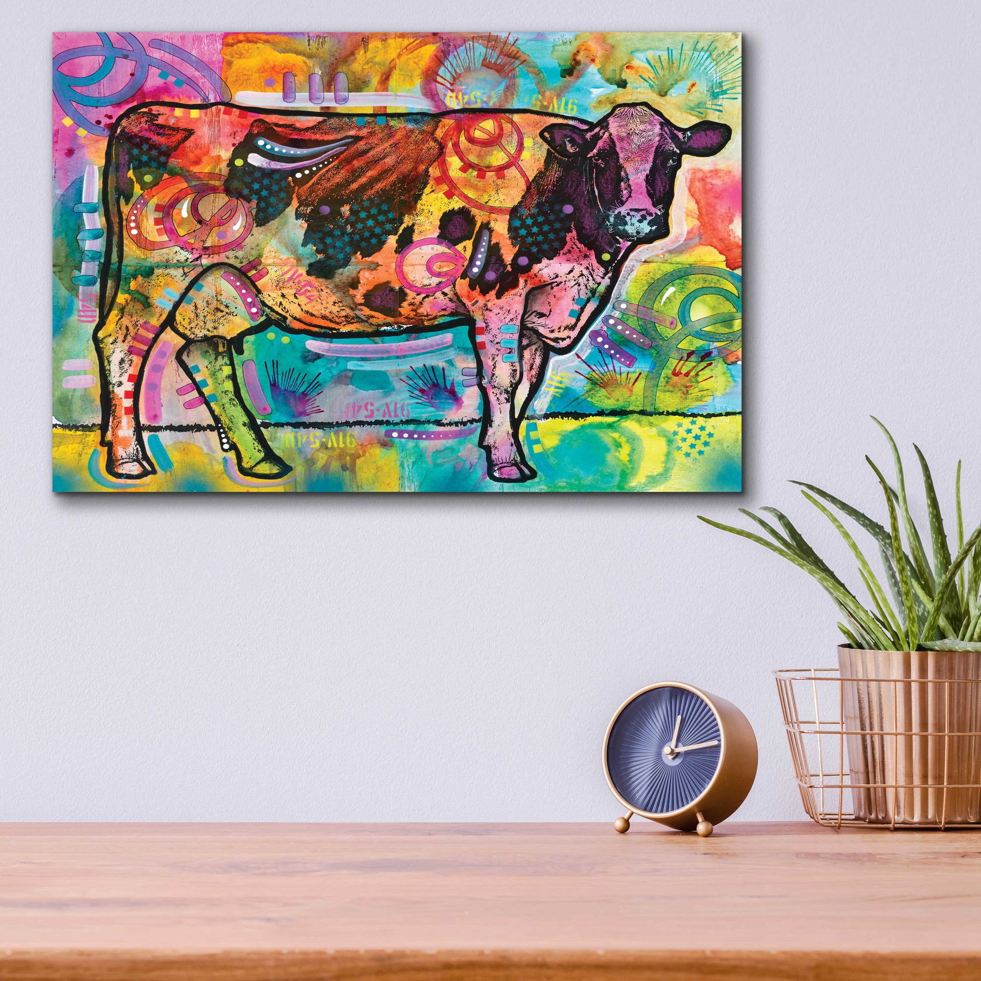 Epic Art 'Cow - Mooove Over Rover' by Dean Russo, Acrylic Glass Wall Art,16x12