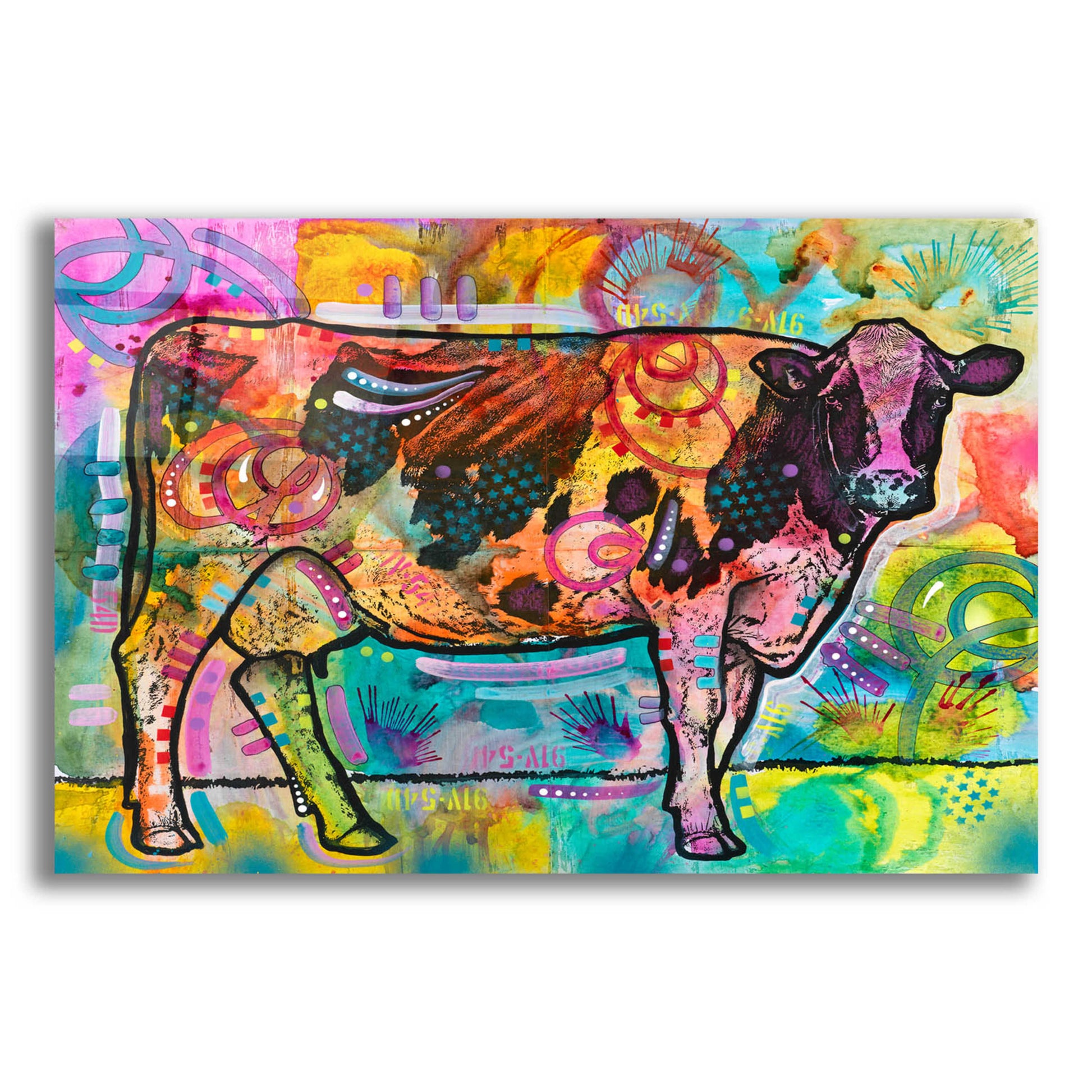 Epic Art 'Cow - Mooove Over Rover' by Dean Russo, Acrylic Glass Wall Art,16x12