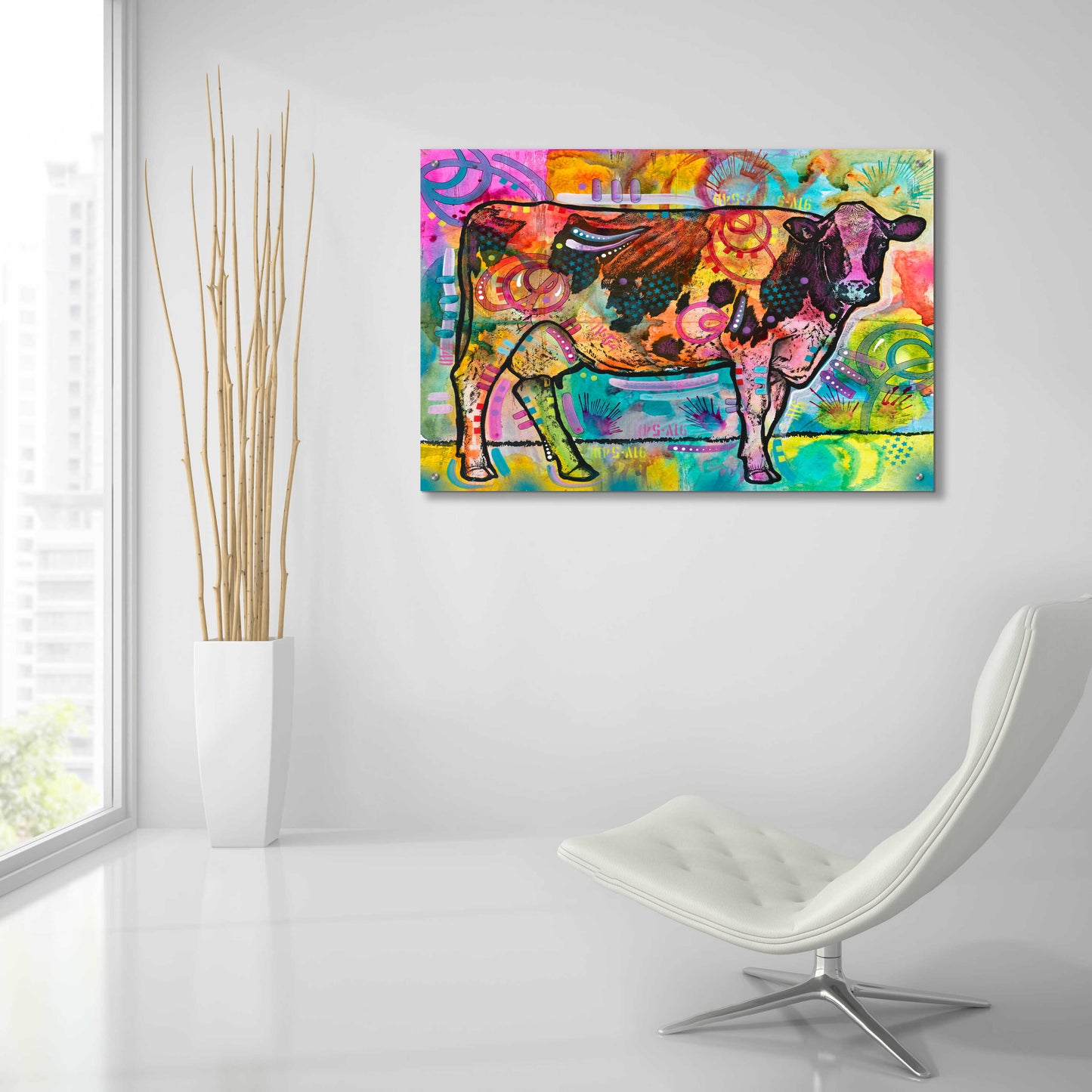 Epic Art 'Cow - Mooove Over Rover' by Dean Russo, Acrylic Glass Wall Art,36x24