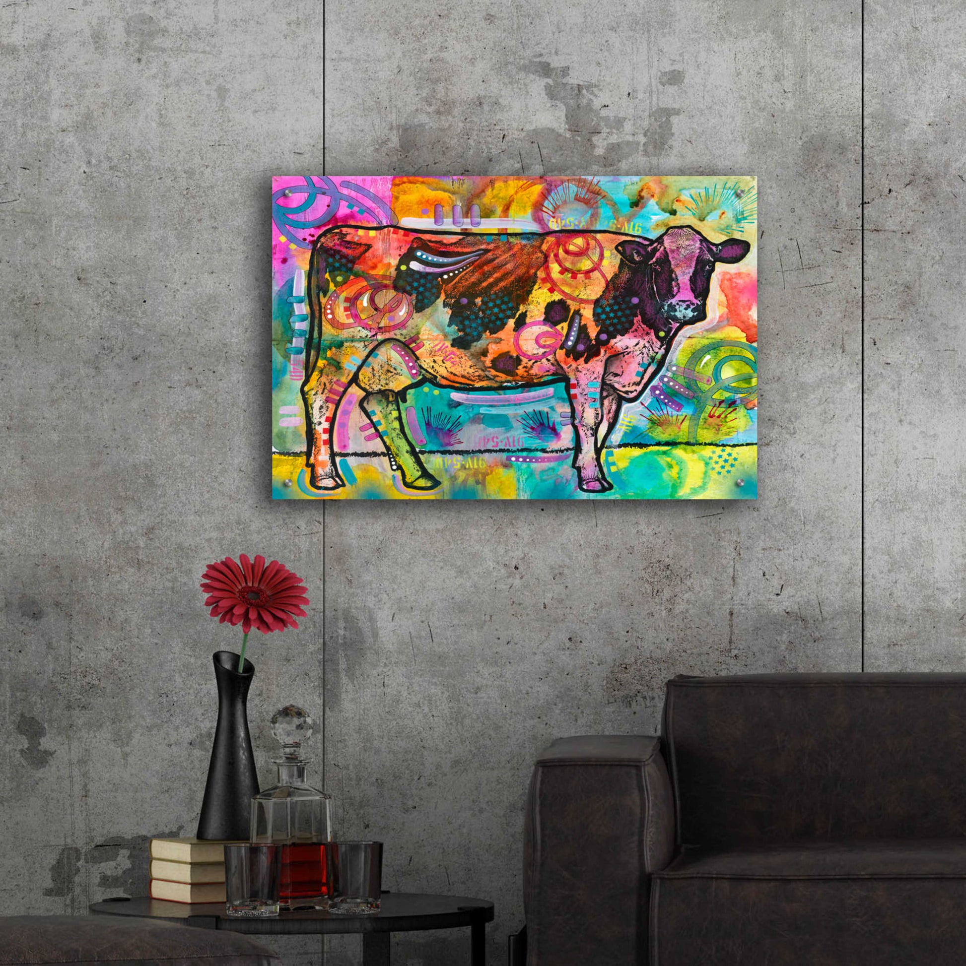 Epic Art 'Cow - Mooove Over Rover' by Dean Russo, Acrylic Glass Wall Art,36x24