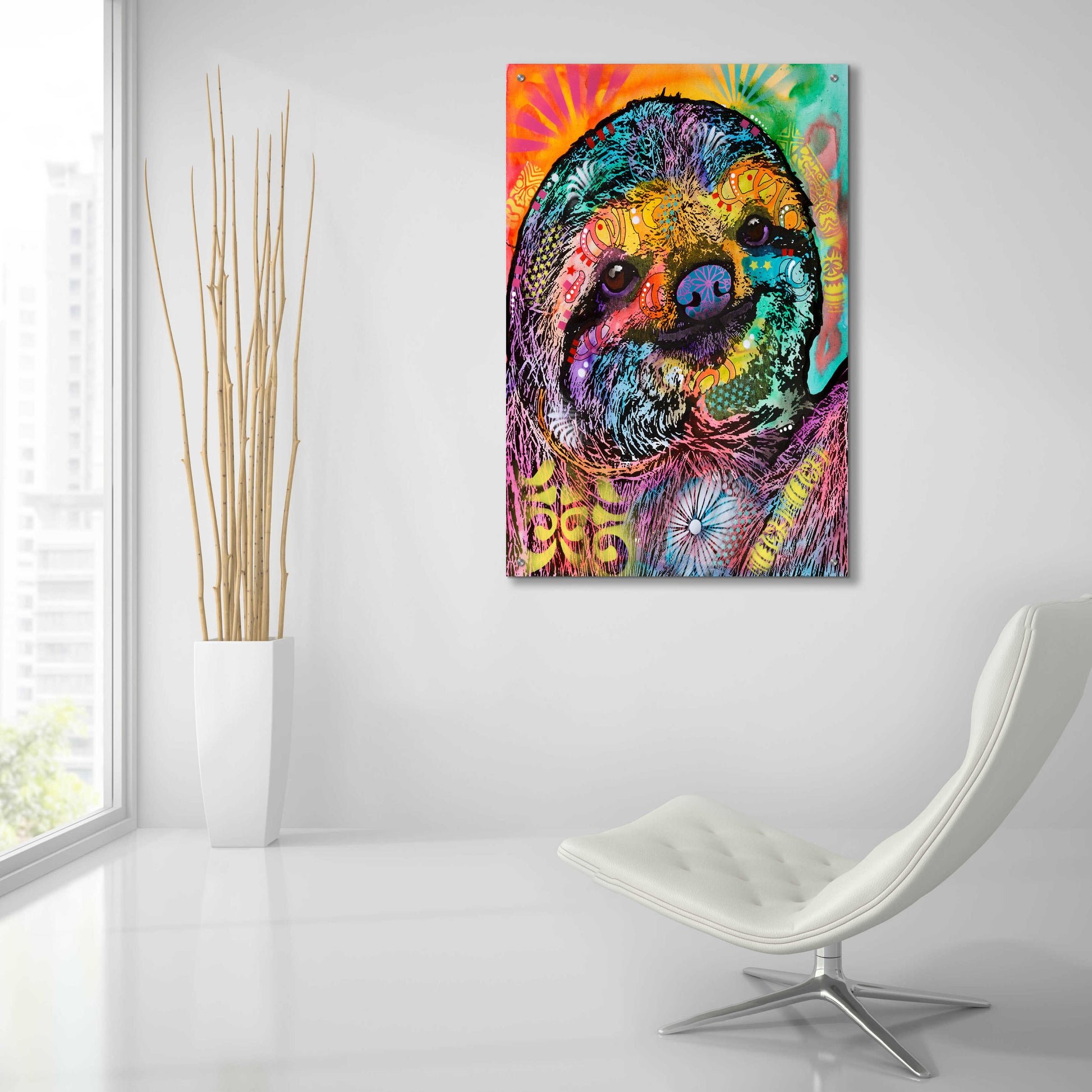 Epic Art 'Sloth Smile' by Dean Russo, Acrylic Glass Wall Art,24x36