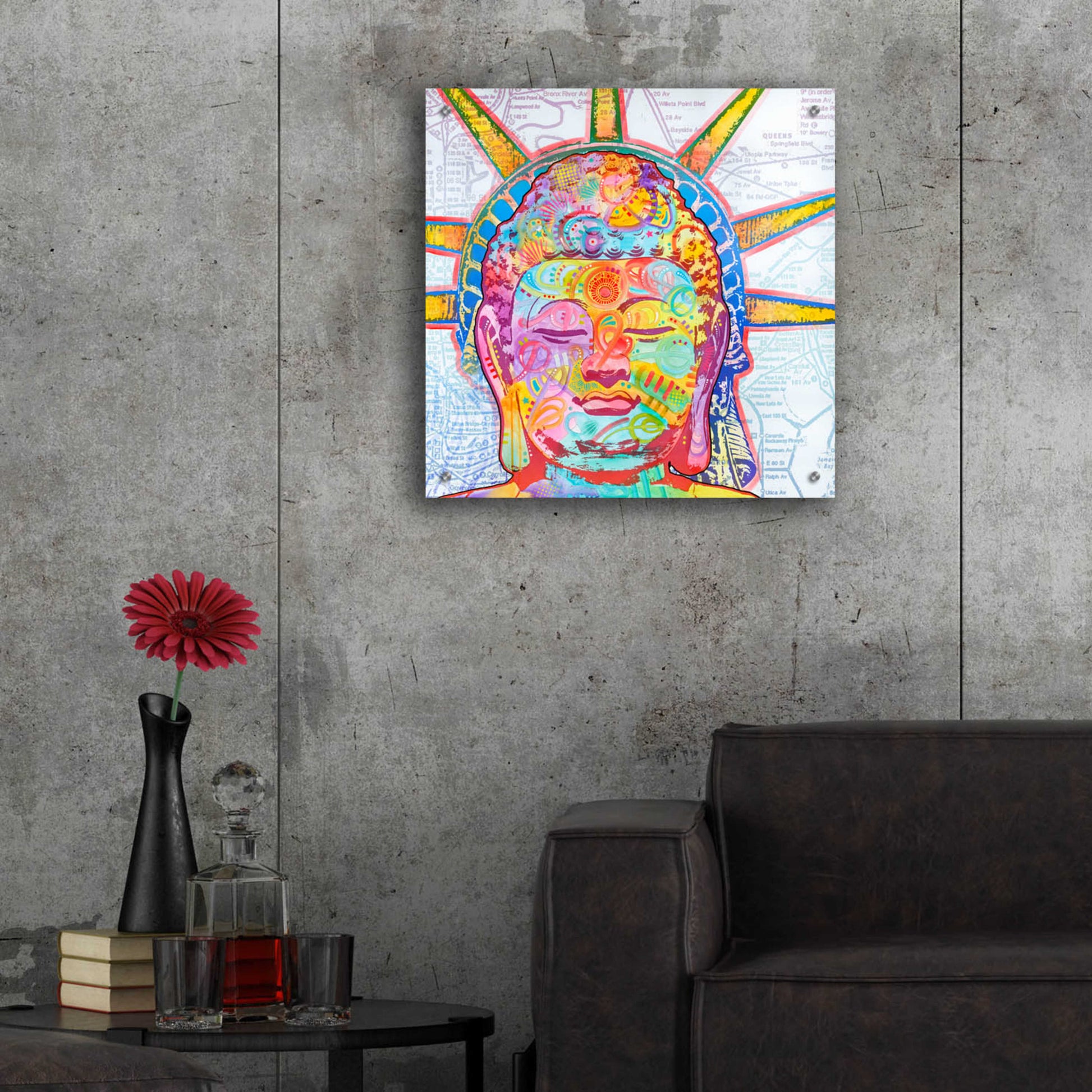 Epic Art 'Buddha Liberty' by Dean Russo, Acrylic Glass Wall Art,24x24