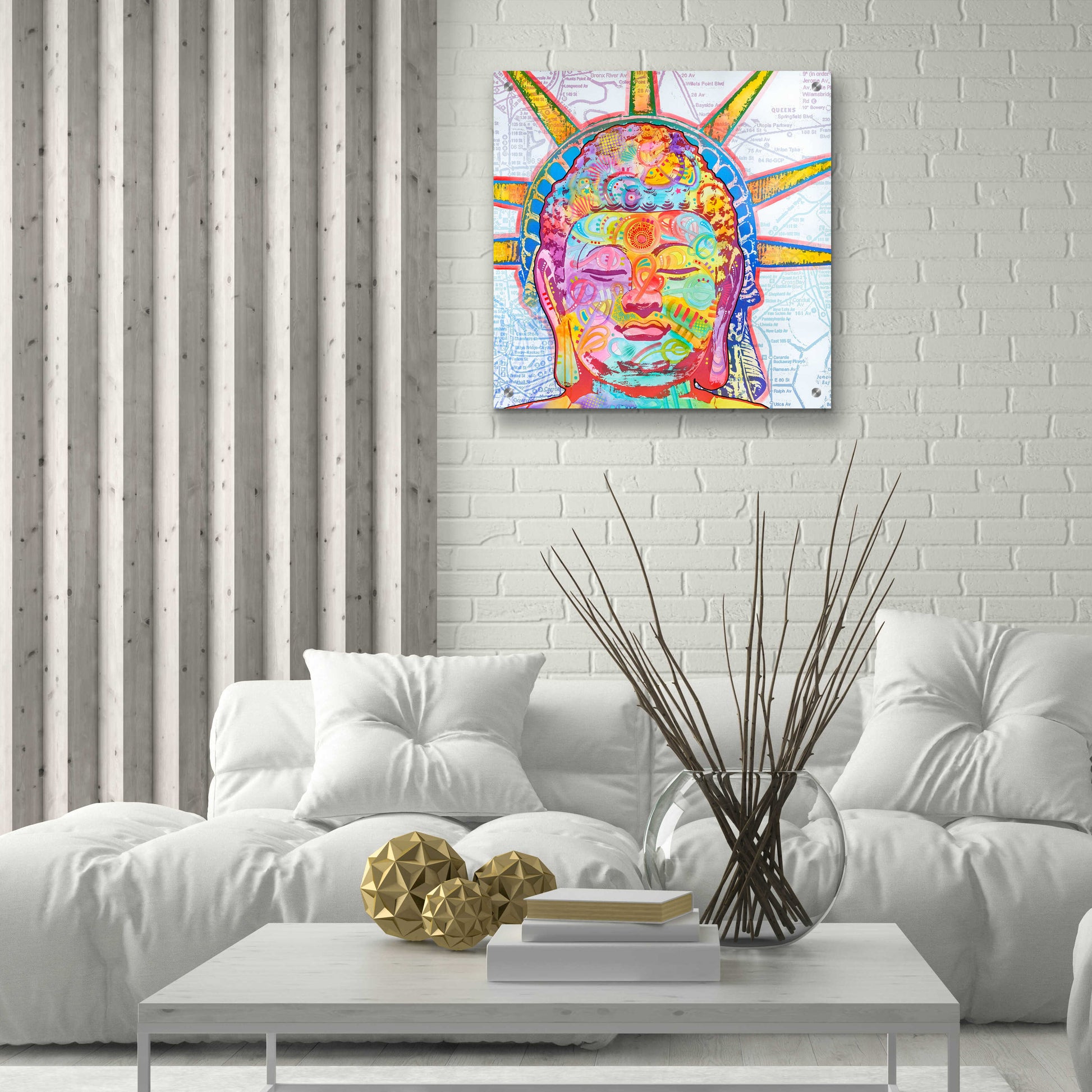 Epic Art 'Buddha Liberty' by Dean Russo, Acrylic Glass Wall Art,24x24