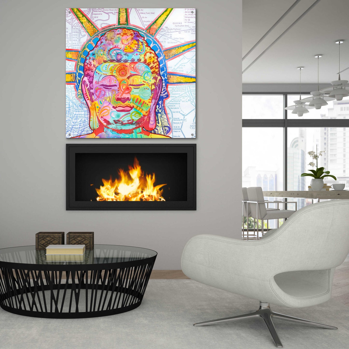 Epic Art 'Buddha Liberty' by Dean Russo, Acrylic Glass Wall Art,36x36