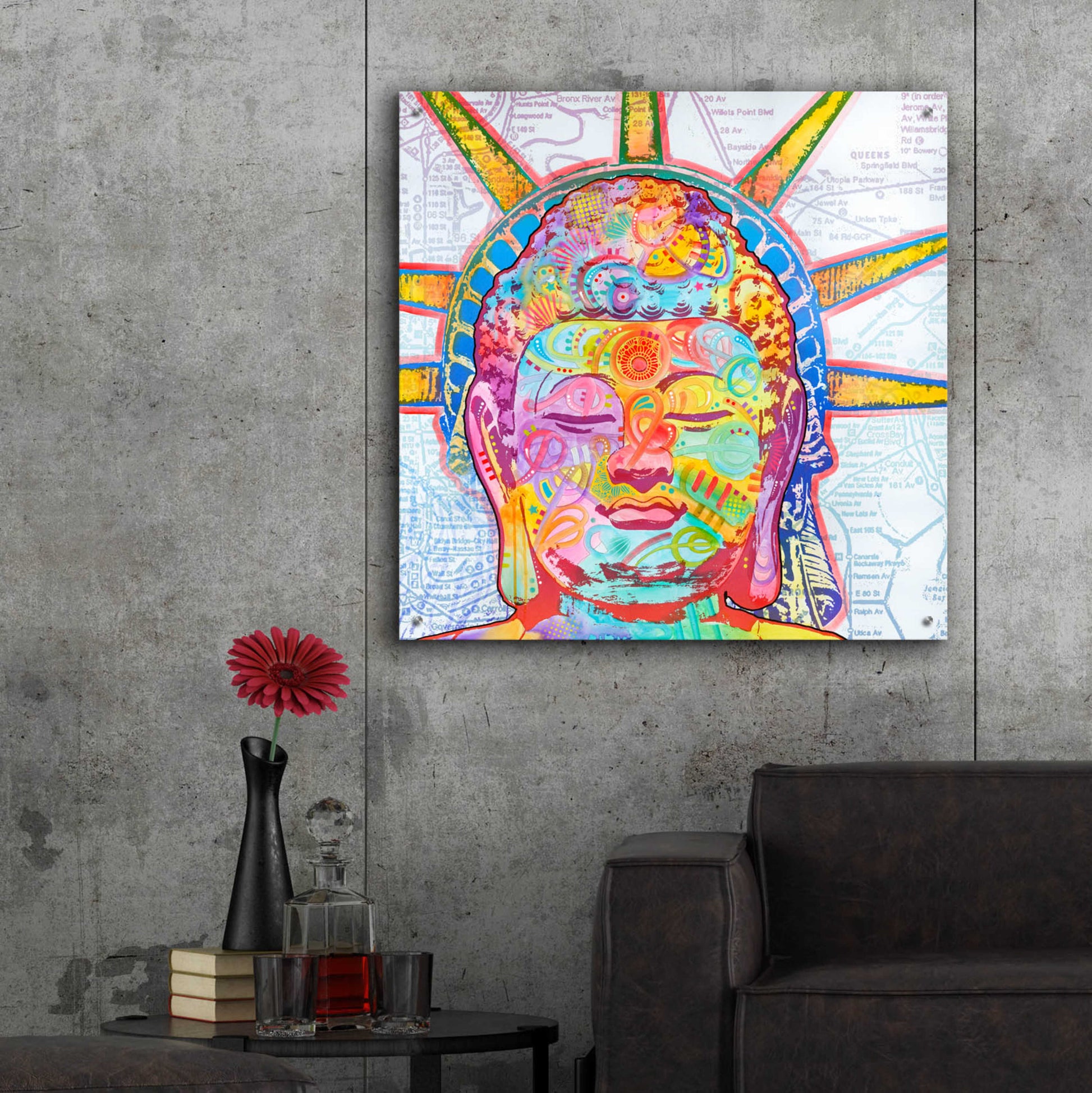 Epic Art 'Buddha Liberty' by Dean Russo, Acrylic Glass Wall Art,36x36