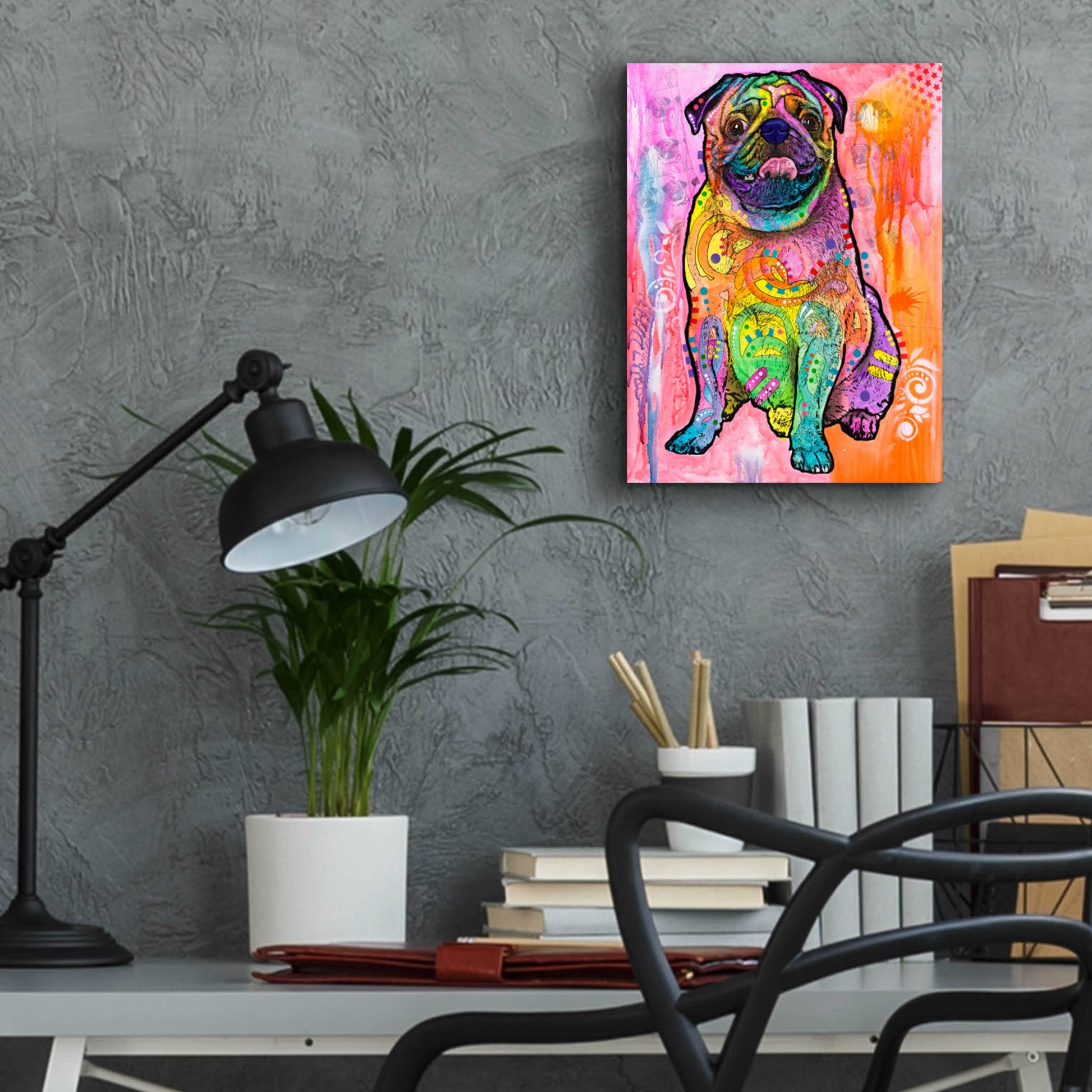 Epic Art 'Pugs & Kisses' by Dean Russo, Acrylic Glass Wall Art,12x16