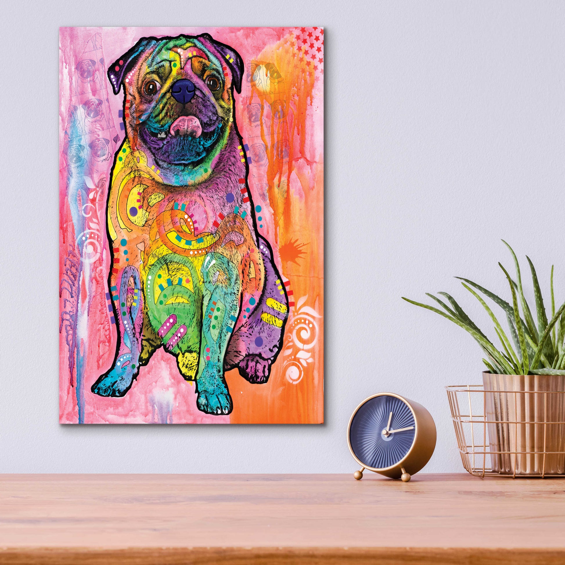 Epic Art 'Pugs & Kisses' by Dean Russo, Acrylic Glass Wall Art,12x16