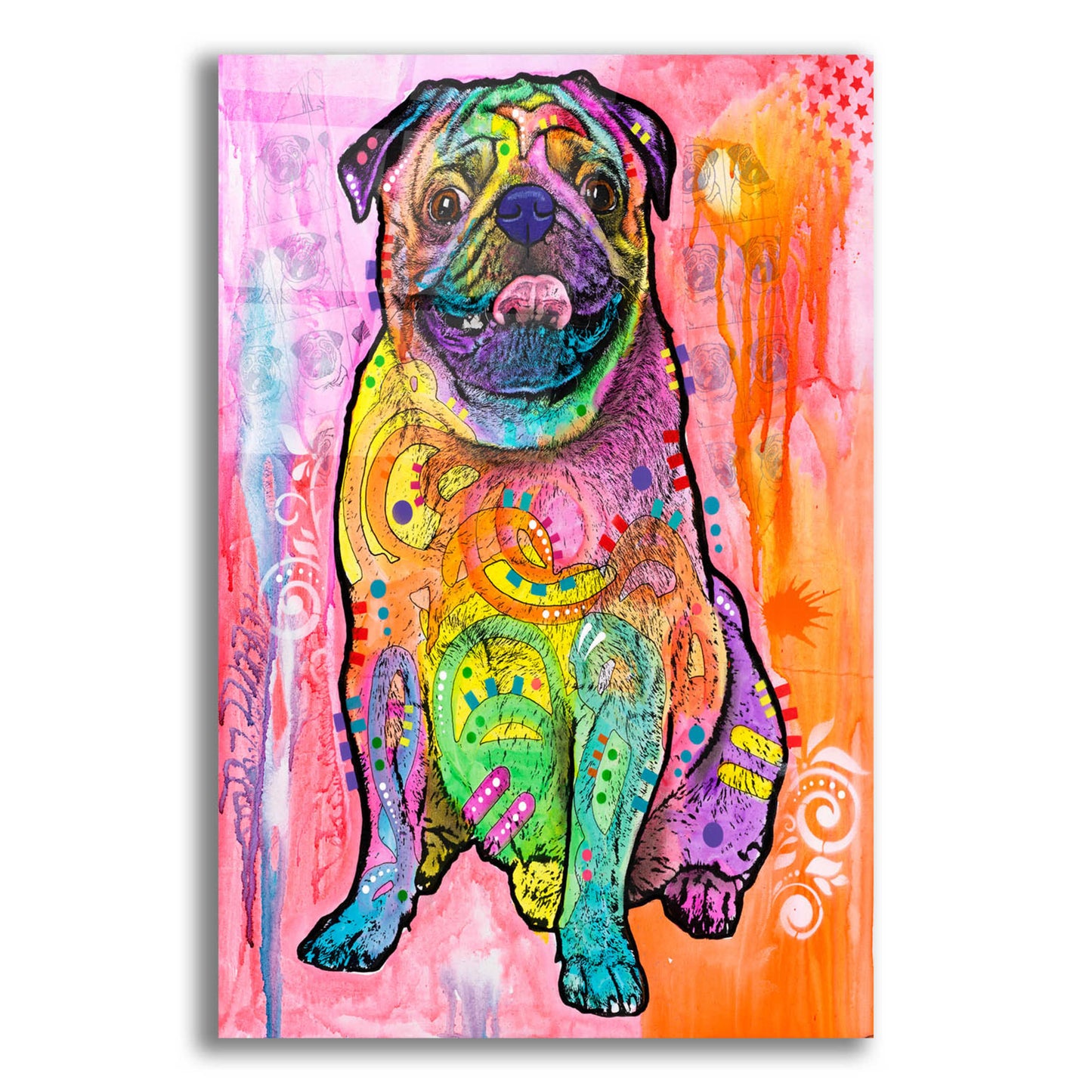 Epic Art 'Pugs & Kisses' by Dean Russo, Acrylic Glass Wall Art,12x16