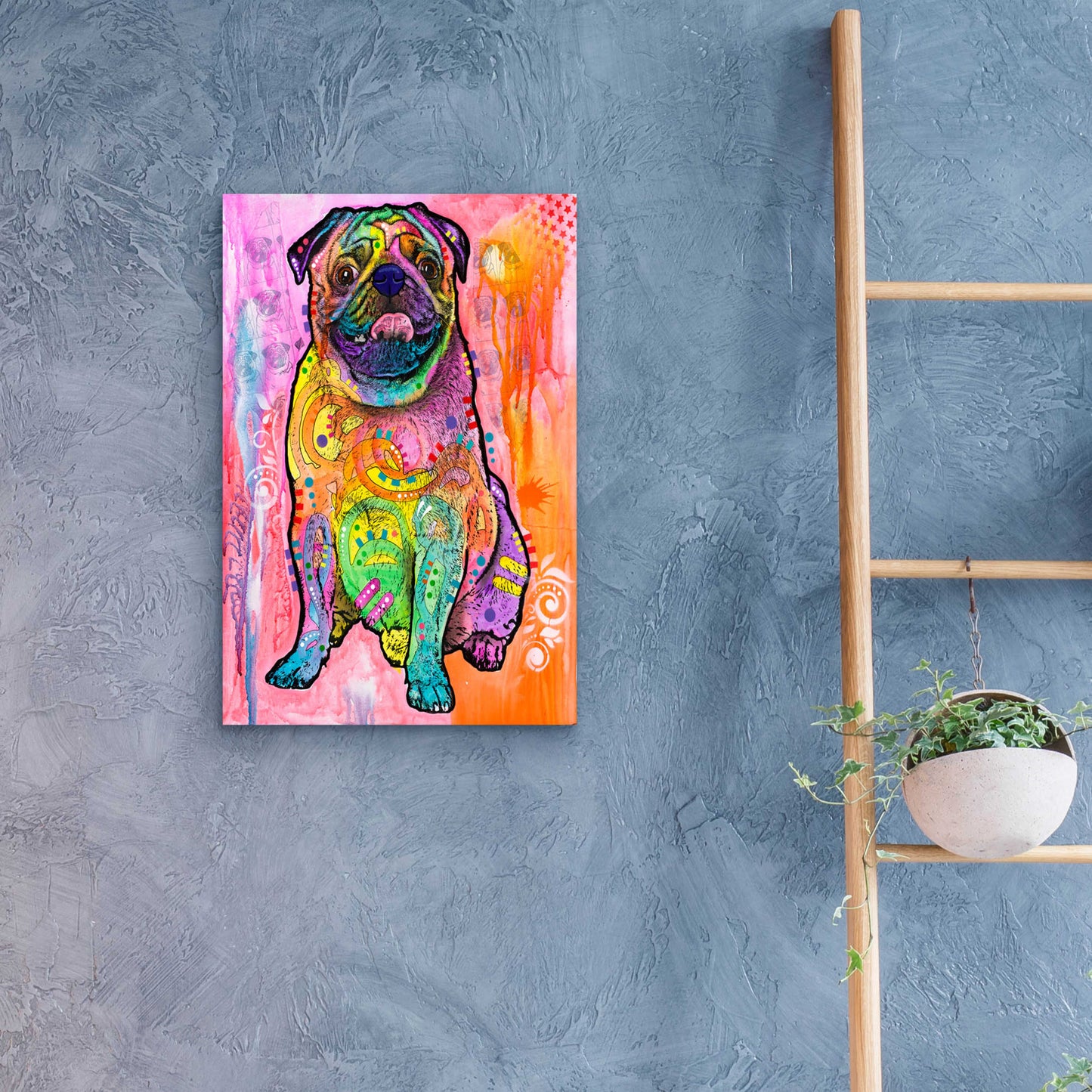 Epic Art 'Pugs & Kisses' by Dean Russo, Acrylic Glass Wall Art,16x24