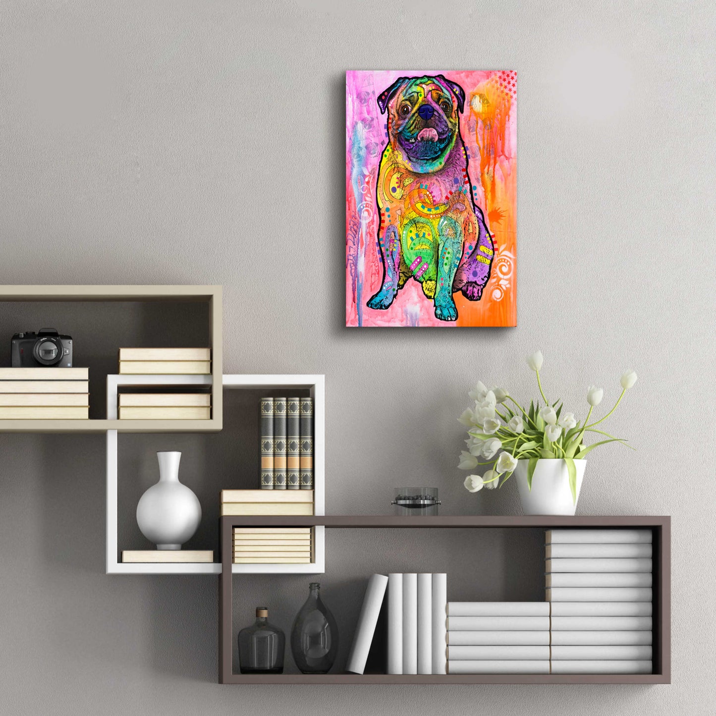 Epic Art 'Pugs & Kisses' by Dean Russo, Acrylic Glass Wall Art,16x24