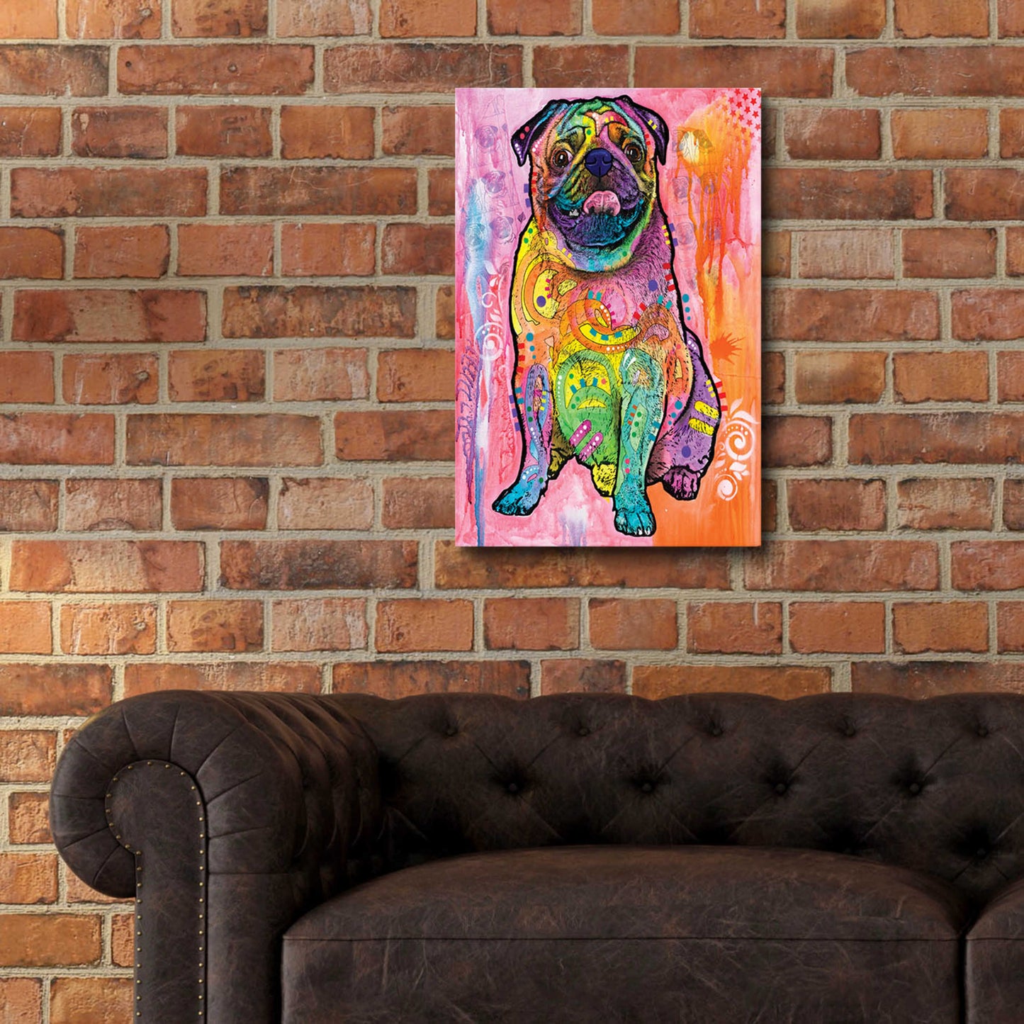 Epic Art 'Pugs & Kisses' by Dean Russo, Acrylic Glass Wall Art,16x24