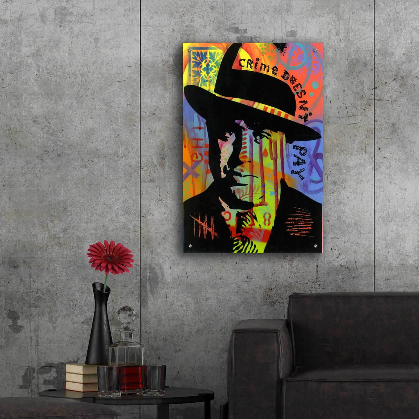 Epic Art 'Crime Doesn't Pay' by Dean Russo, Acrylic Glass Wall Art,24x36