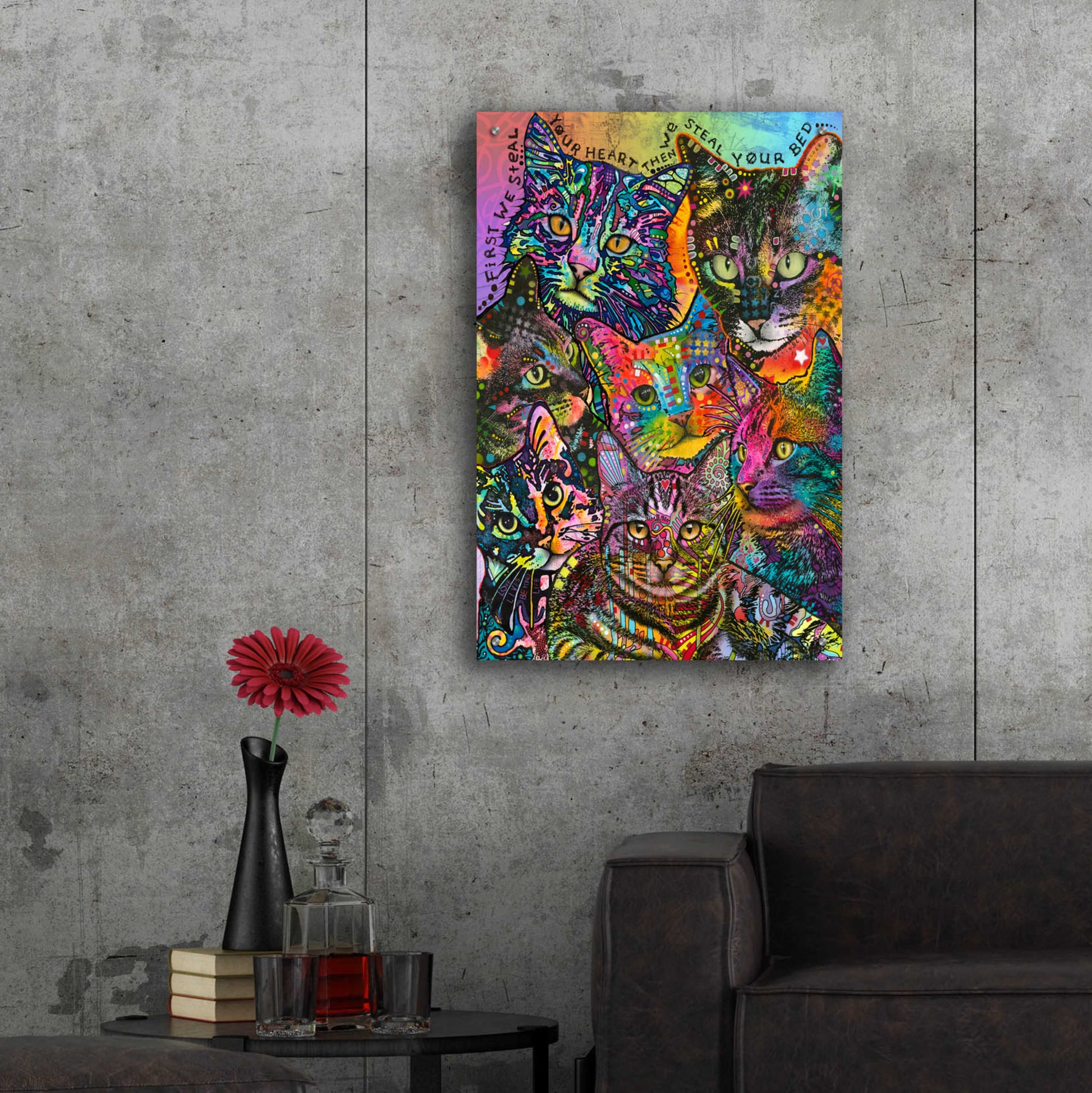 Epic Art 'Bed Cats' by Dean Russo, Acrylic Glass Wall Art,24x36