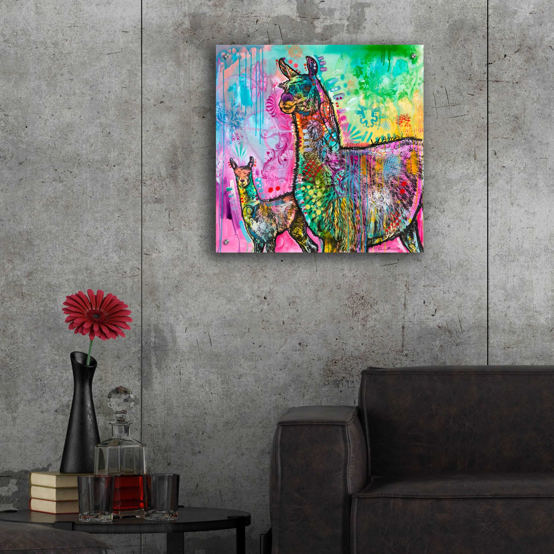 Epic Art 'Psychedelic Llama' by Dean Russo, Acrylic Glass Wall Art,24x24